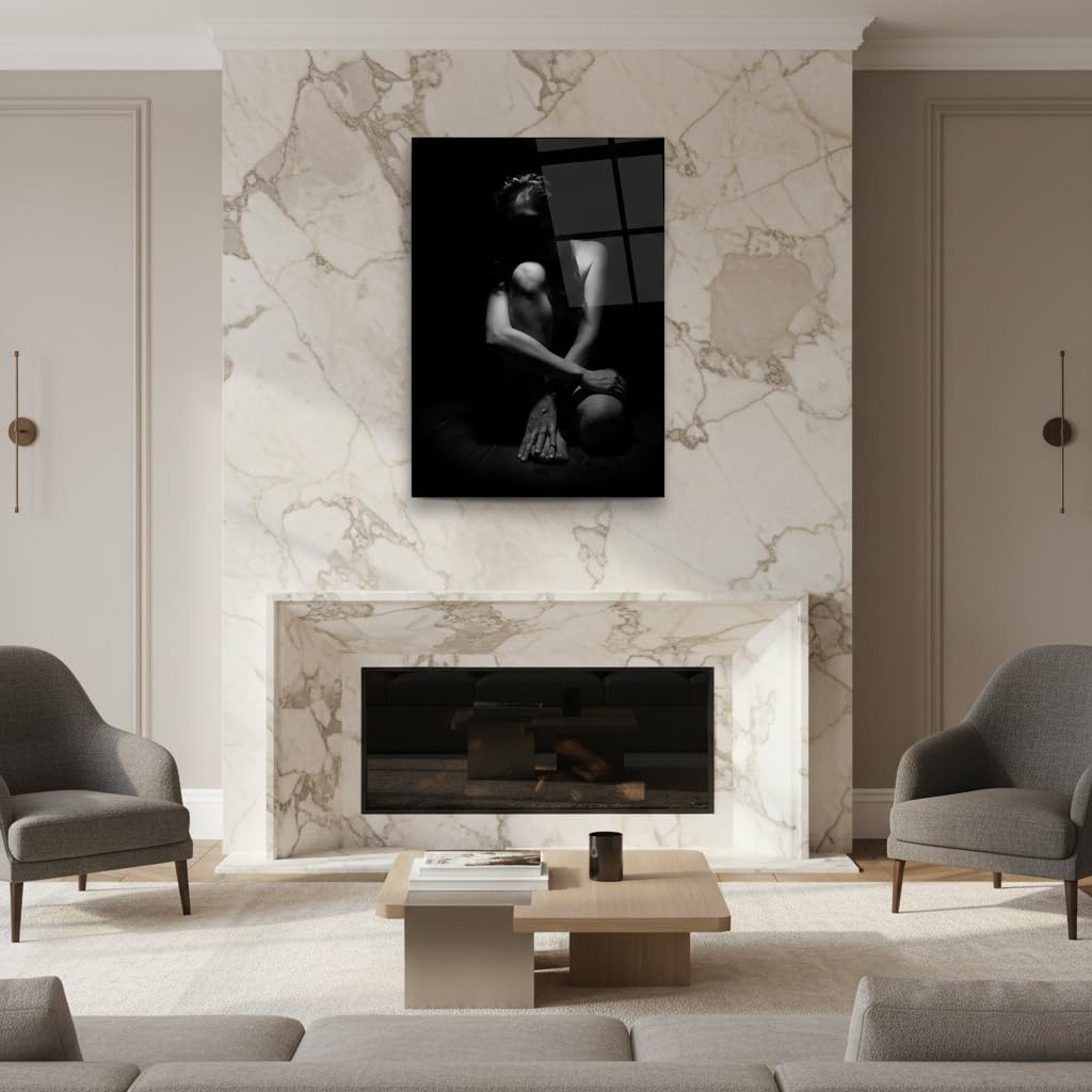 Black and White Woman Glass Wall Art