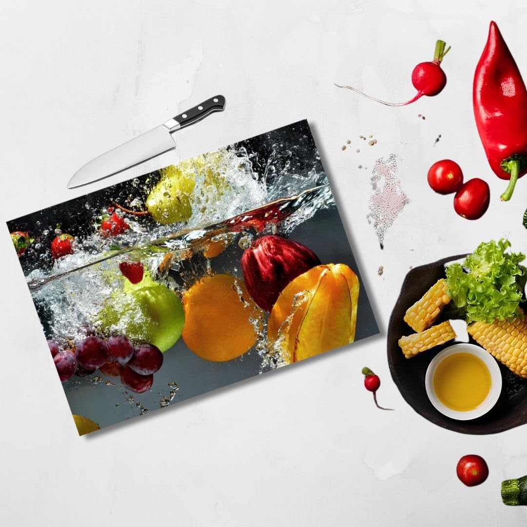 Mixed Fruits Splash Tempered Glass Cutting Board