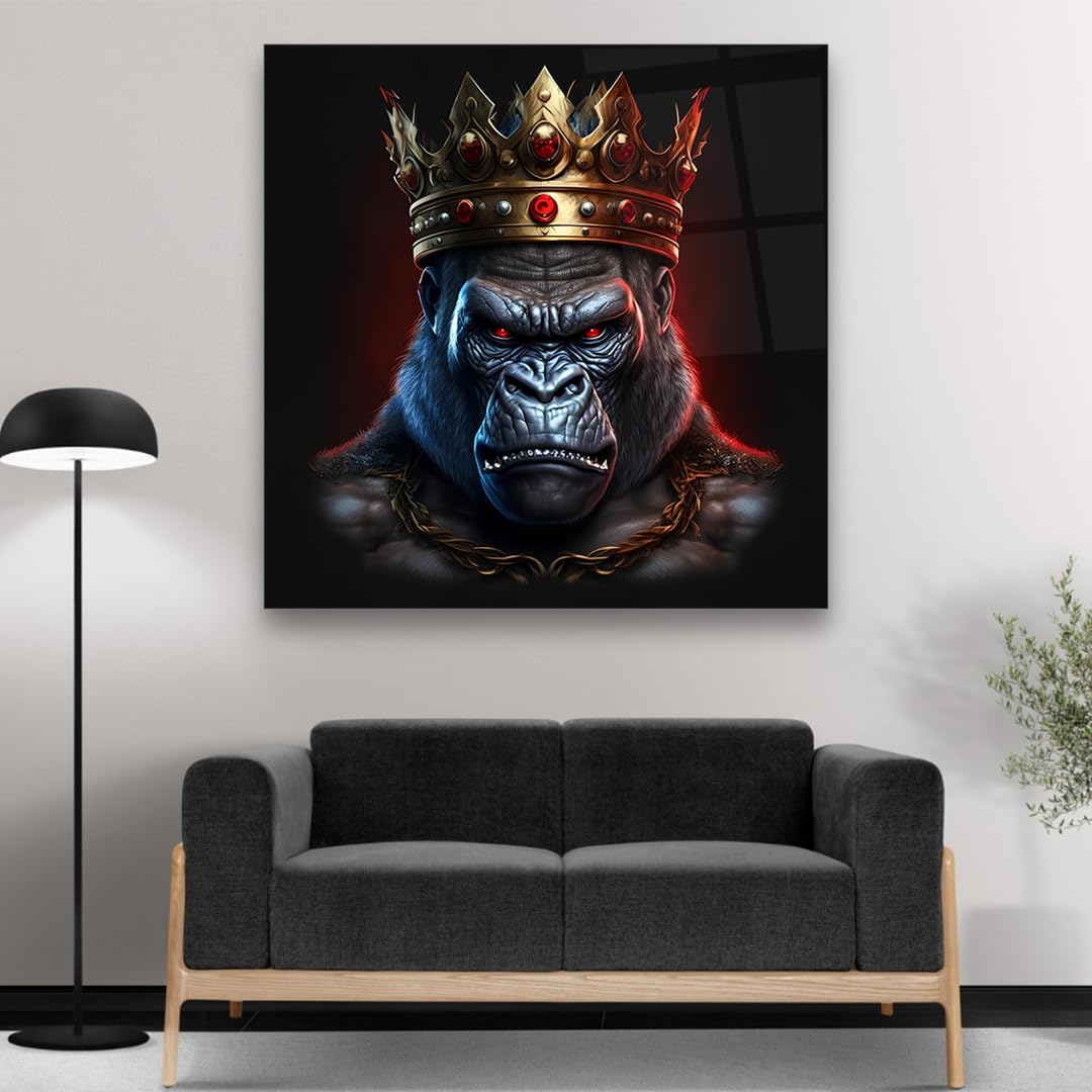 King Gorilla Square Glass Wall Art