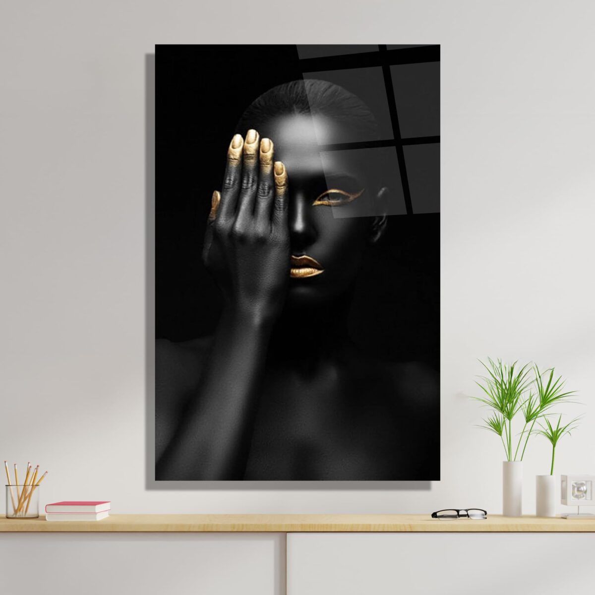 Black Gold Woman Glass Wall Art