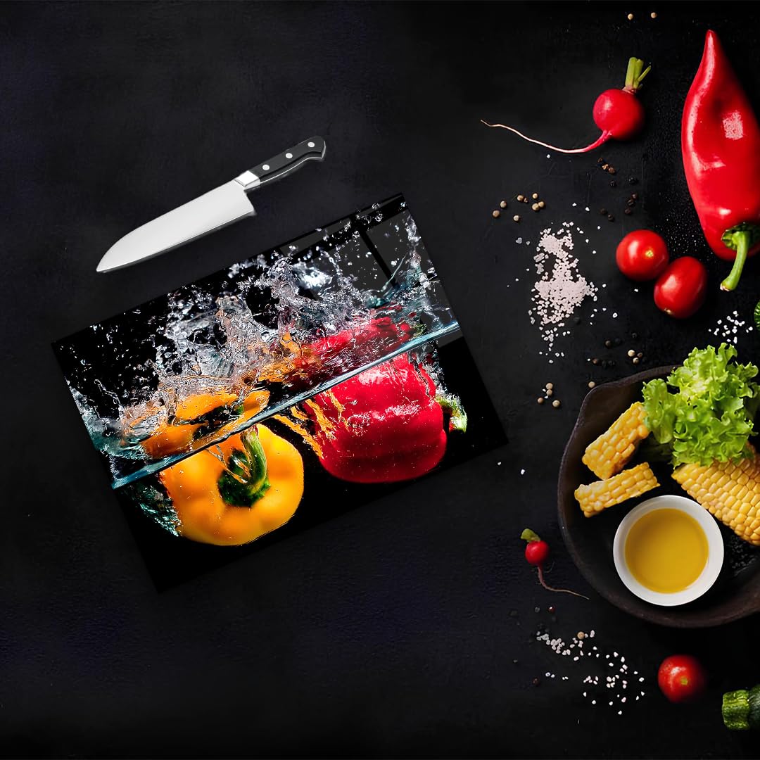 Yellow and Red Pepper Tempered Glass Cutting Board
