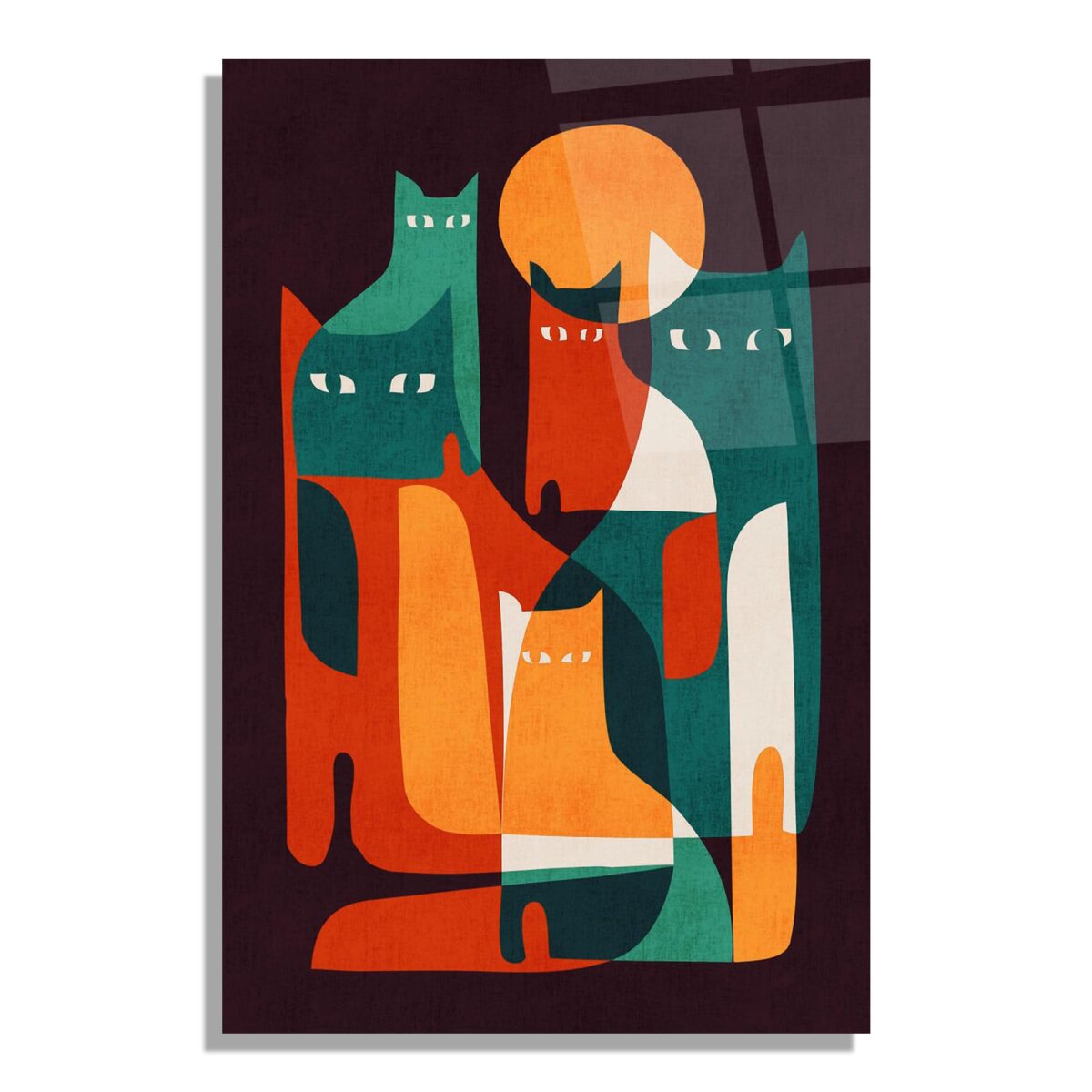 Abstract Cat Family Design Glass Wall Art