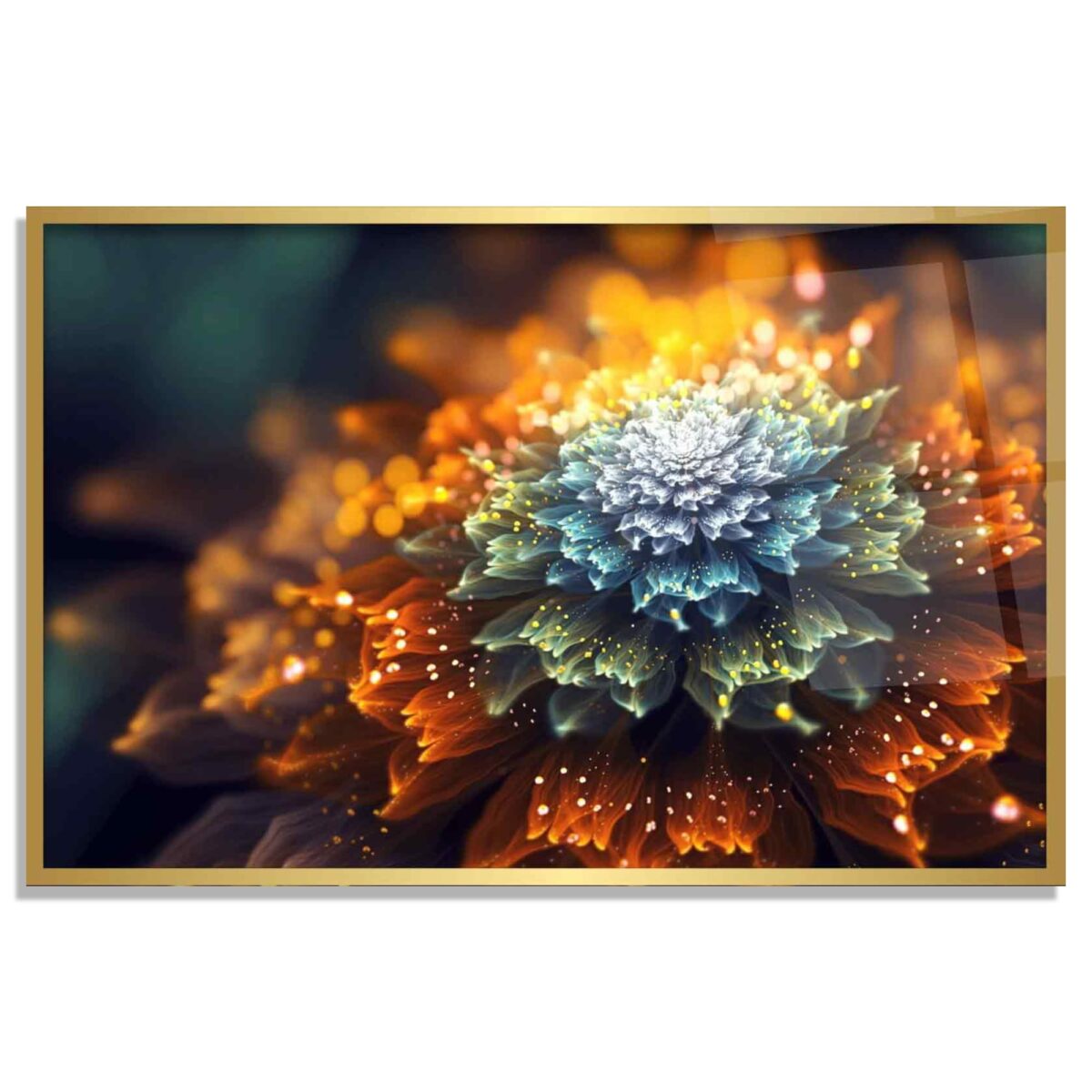 Golden Bloom Glass Wall Art