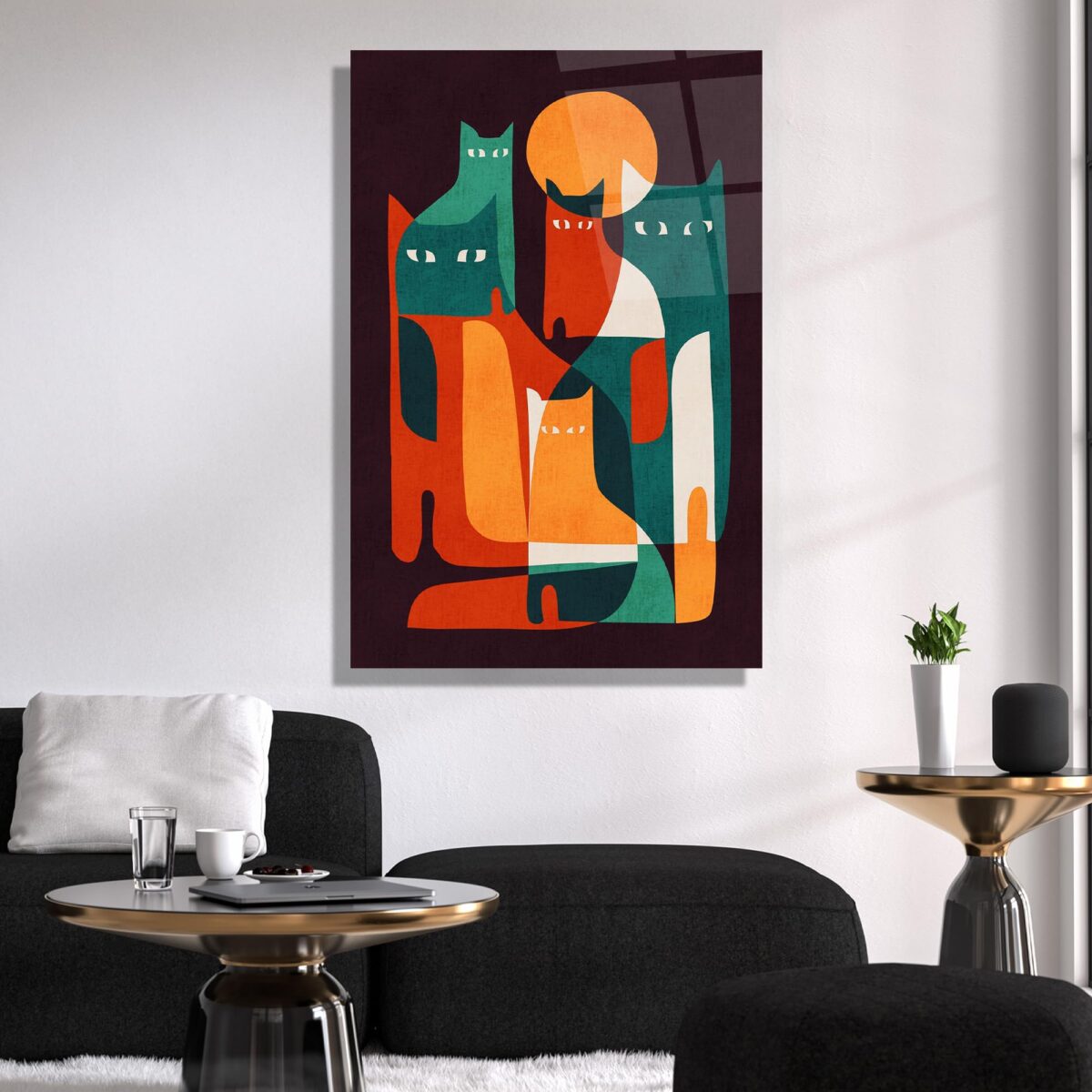 Abstract Cat Family Design Glass Wall Art