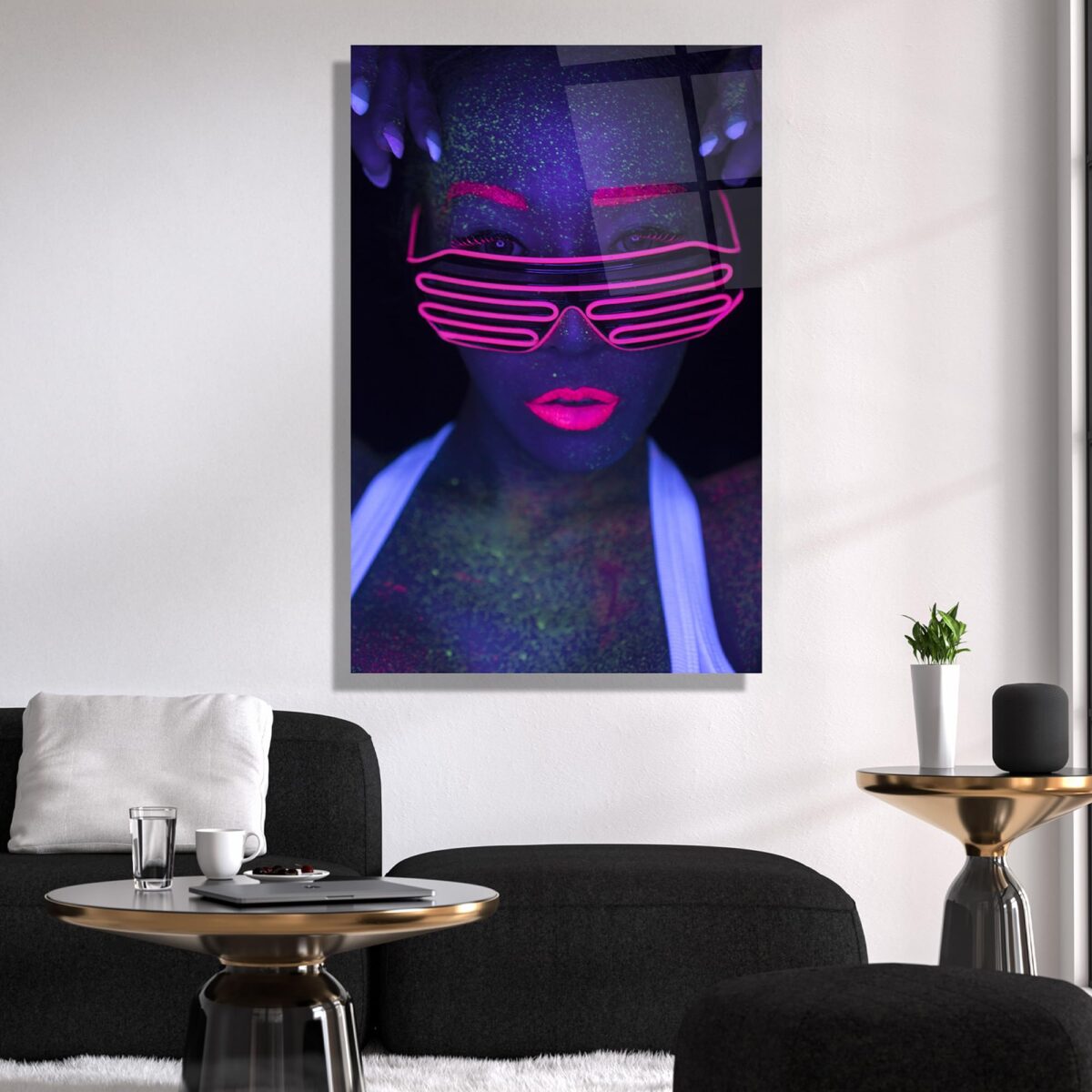 Neon Woman Portrait Glass Wall Art