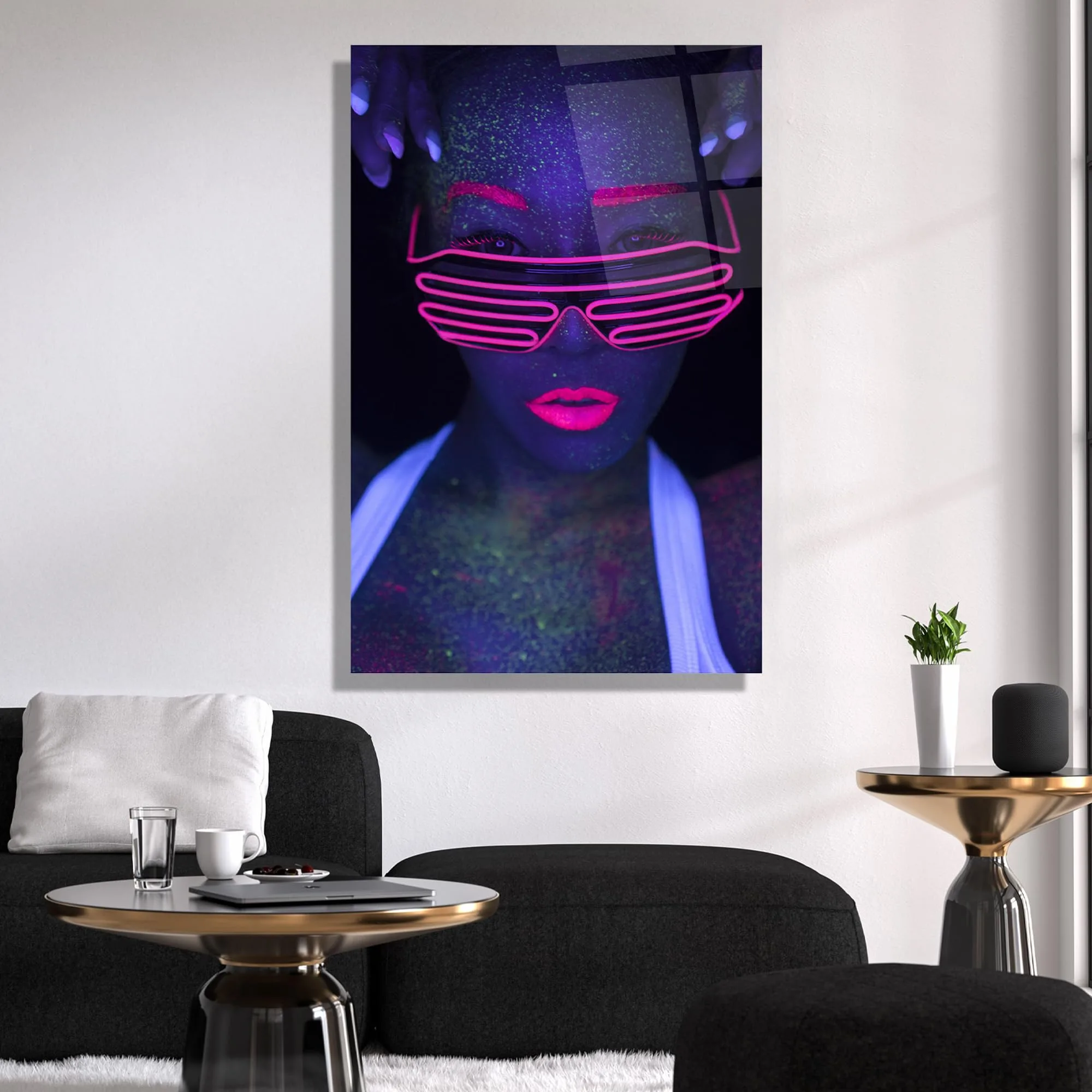 Neon Woman Portrait Glass Wall Art