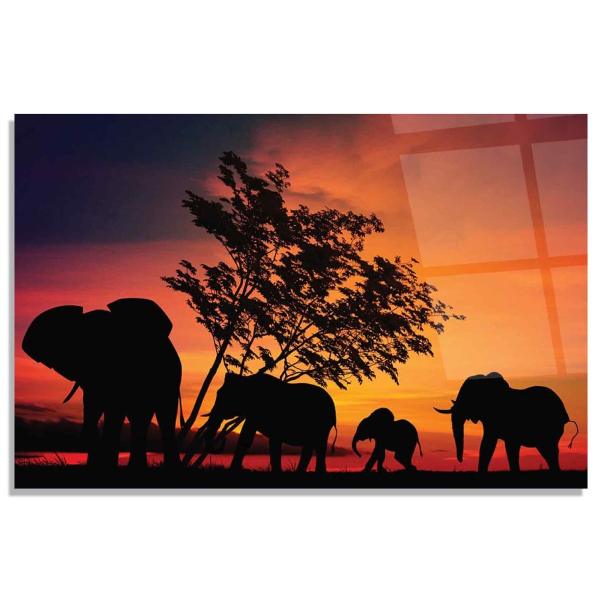 Elephant Family Glass Wall Art