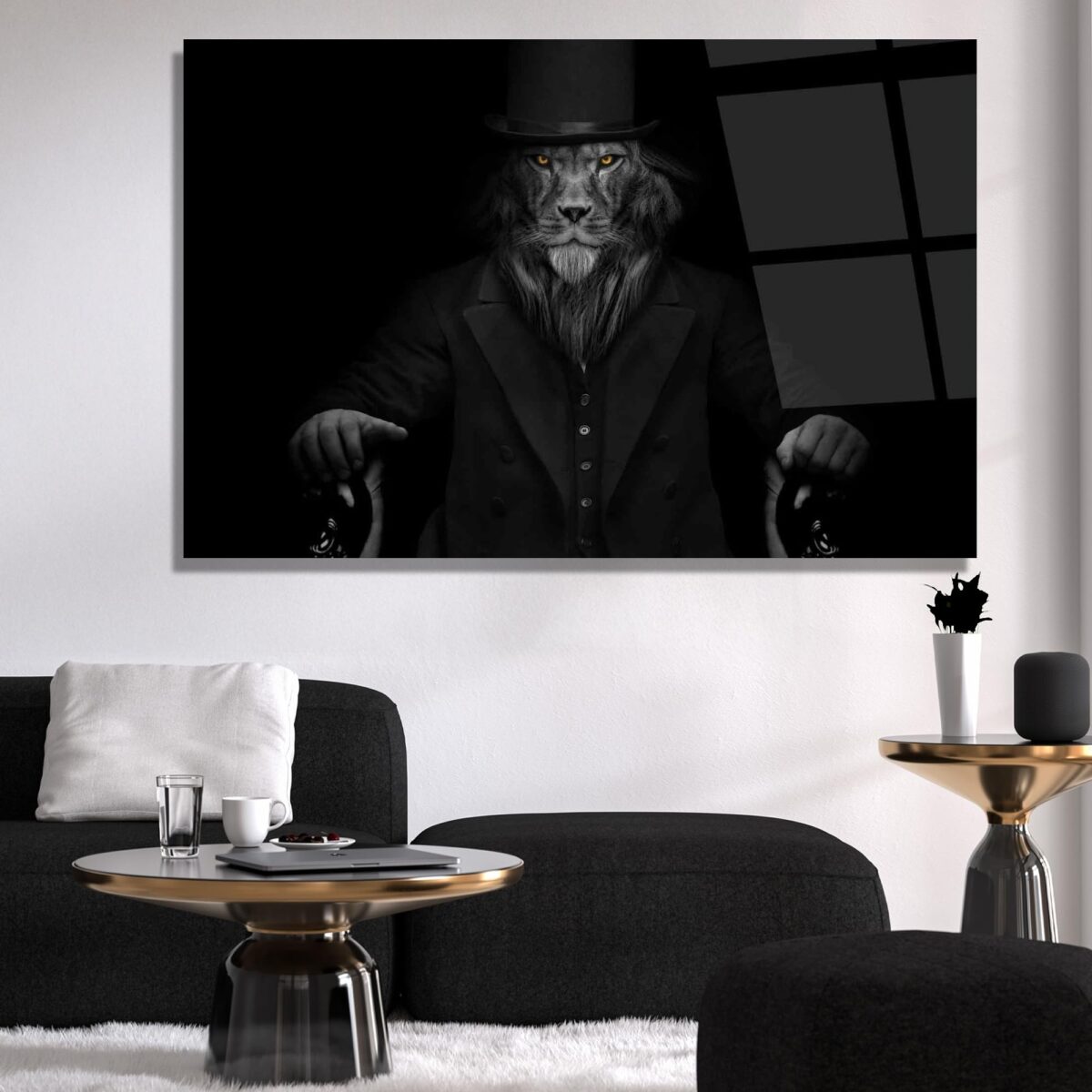 Abstract Lion Man Glass Wall Art