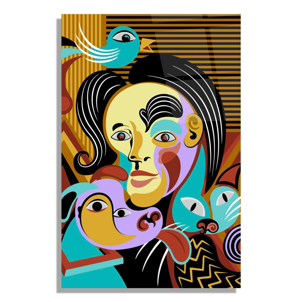 Abstract Face Animal Glass Wall Art