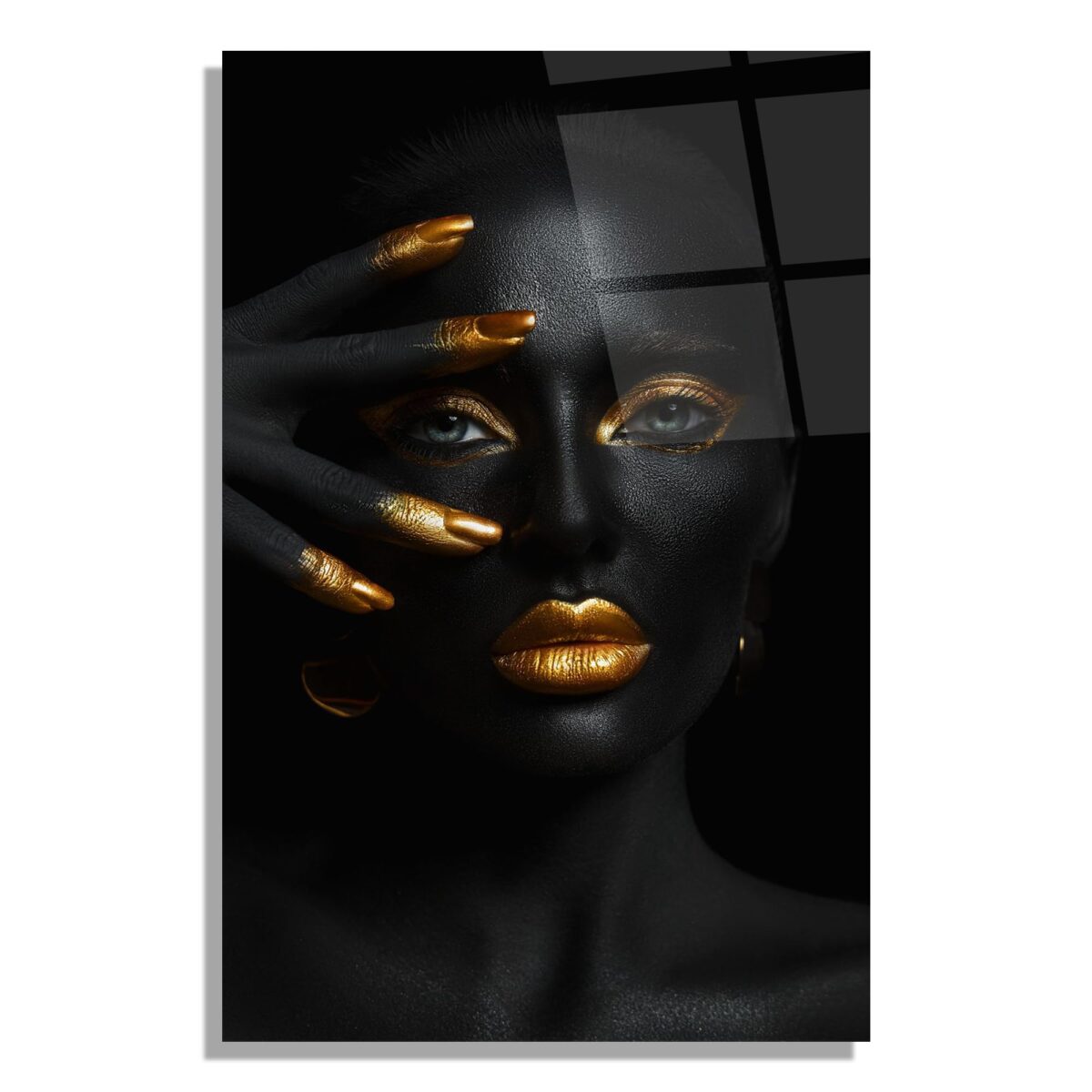 Black Gold Glam Woman Glass Wall Art