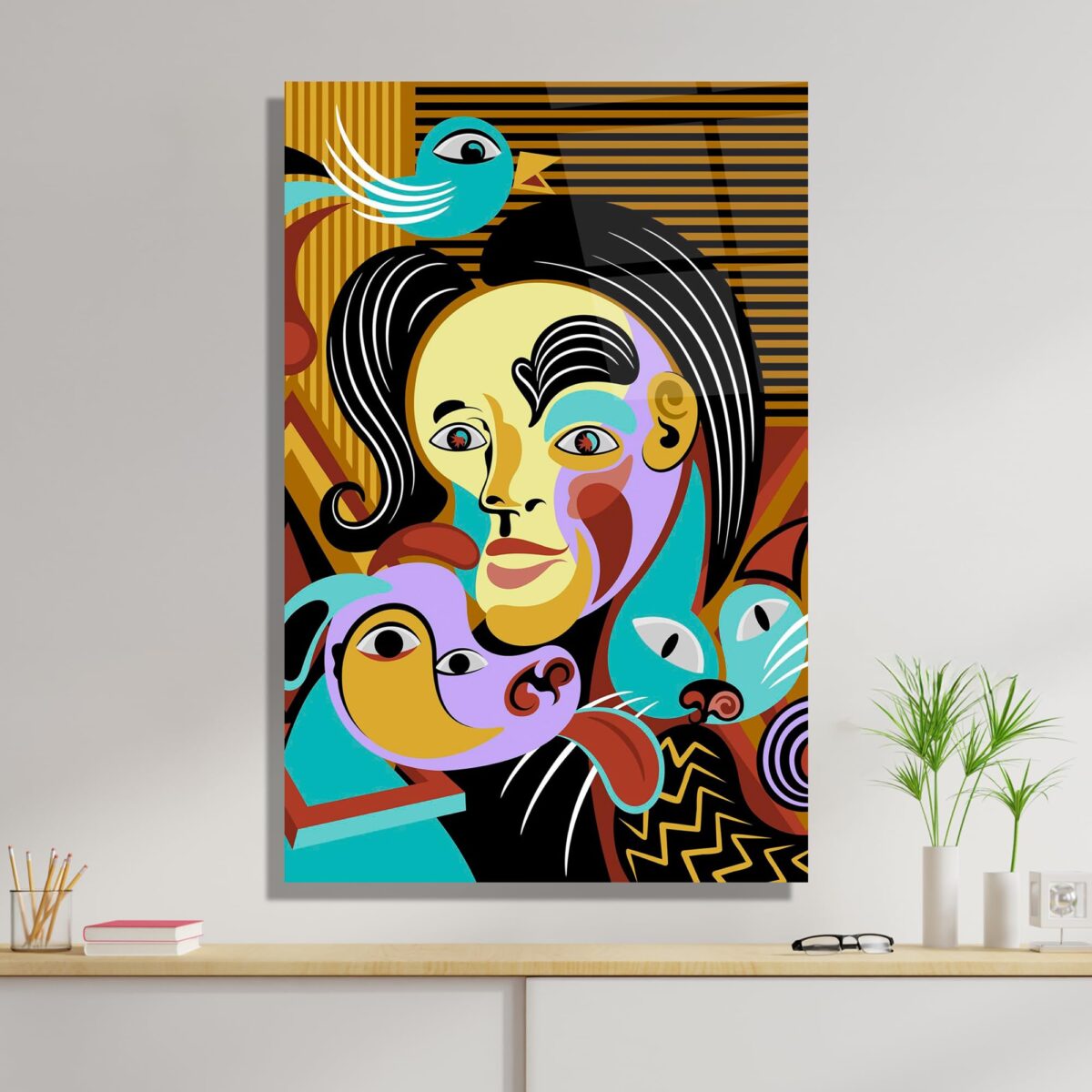 Abstract Face Animal Glass Wall Art
