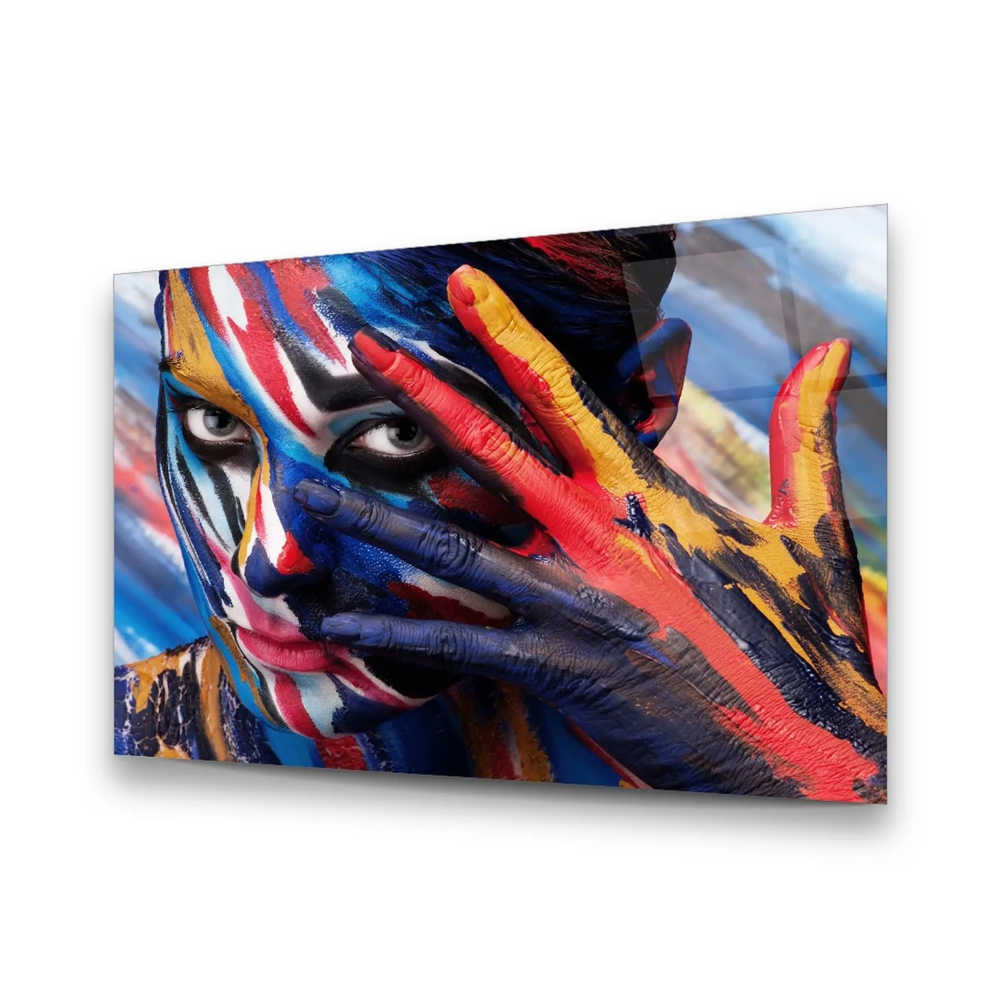 Colorful Face Paint Portrait Glass Wall Art