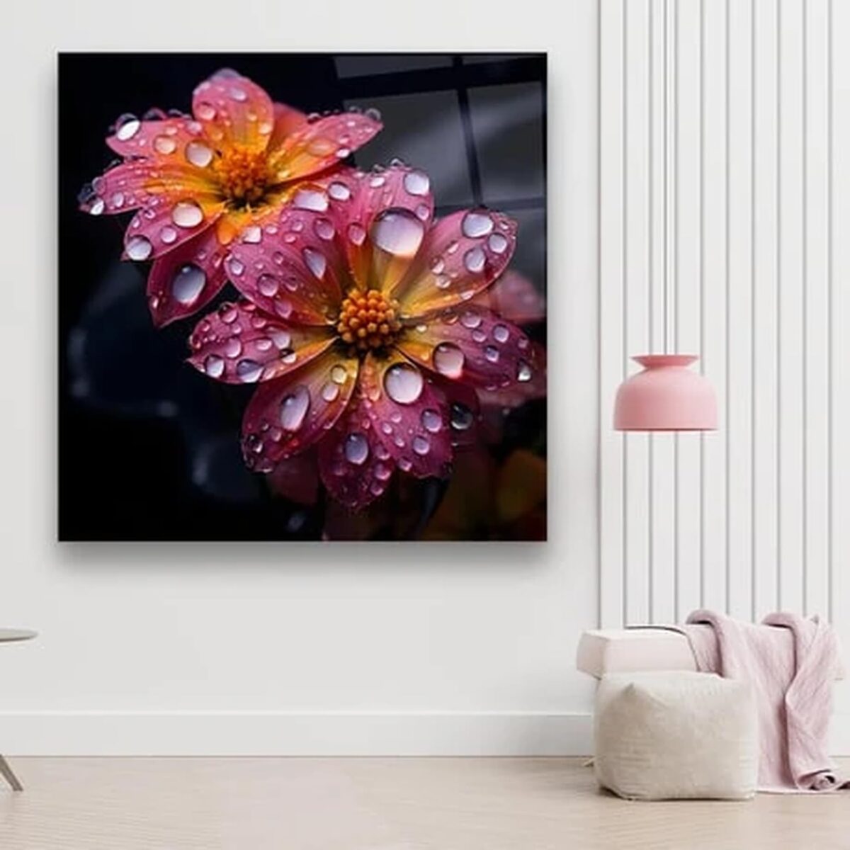 Rain-Drenched Blossoms Glass Wall Art