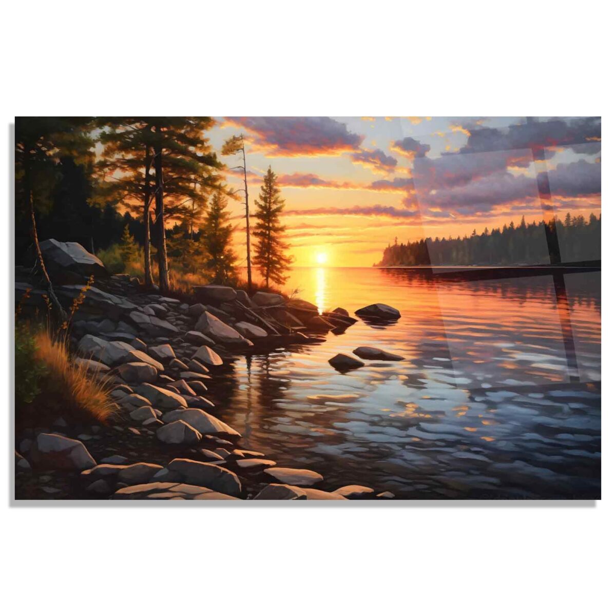 Sunset and River Glass Wall Art