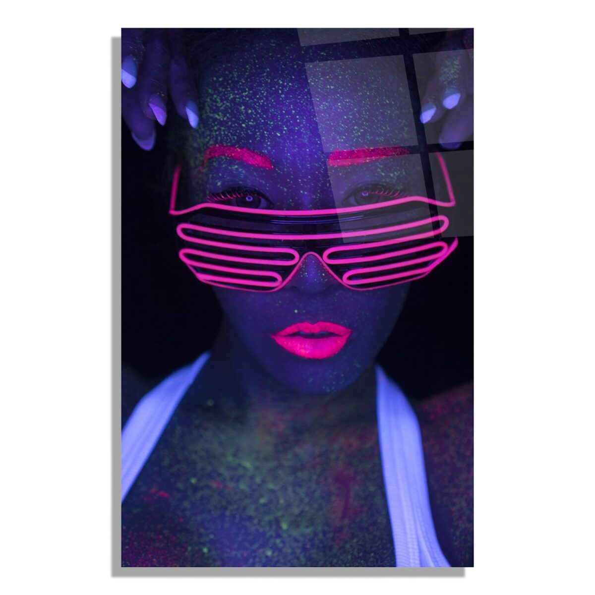 Neon Woman Portrait Glass Wall Art
