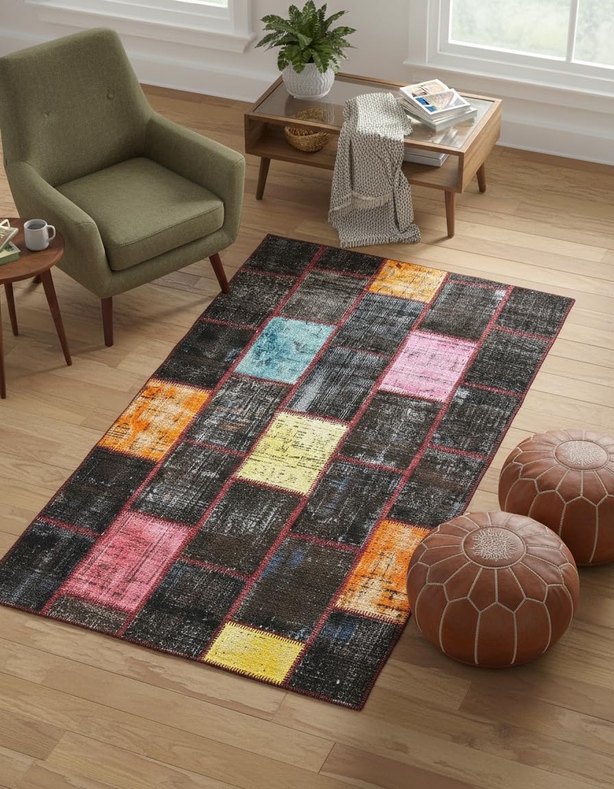 Black Spectrum Vintage Turkish Patchwork Rug