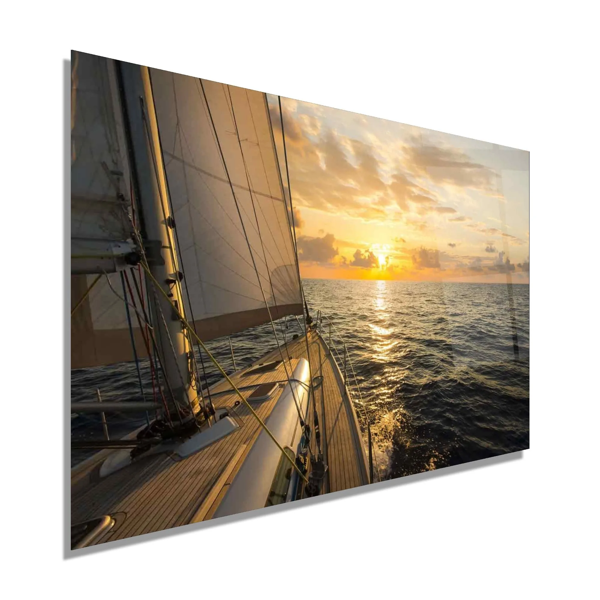 Sailboat and Sunset Glass Wall Art