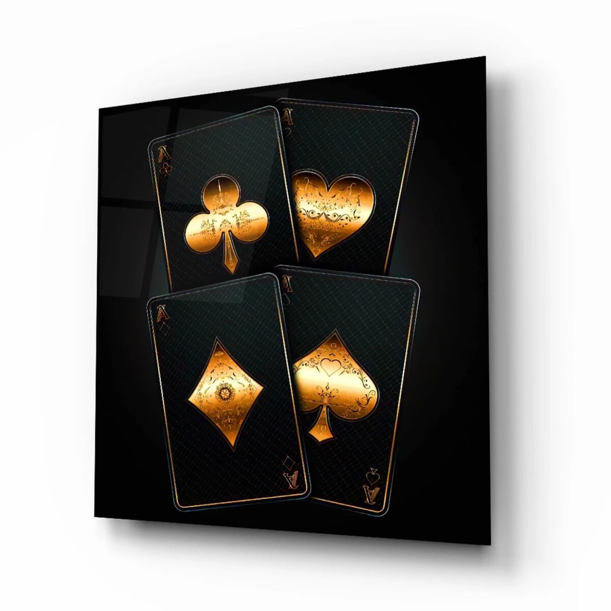 Golden Playing Cards Glass Wall Art