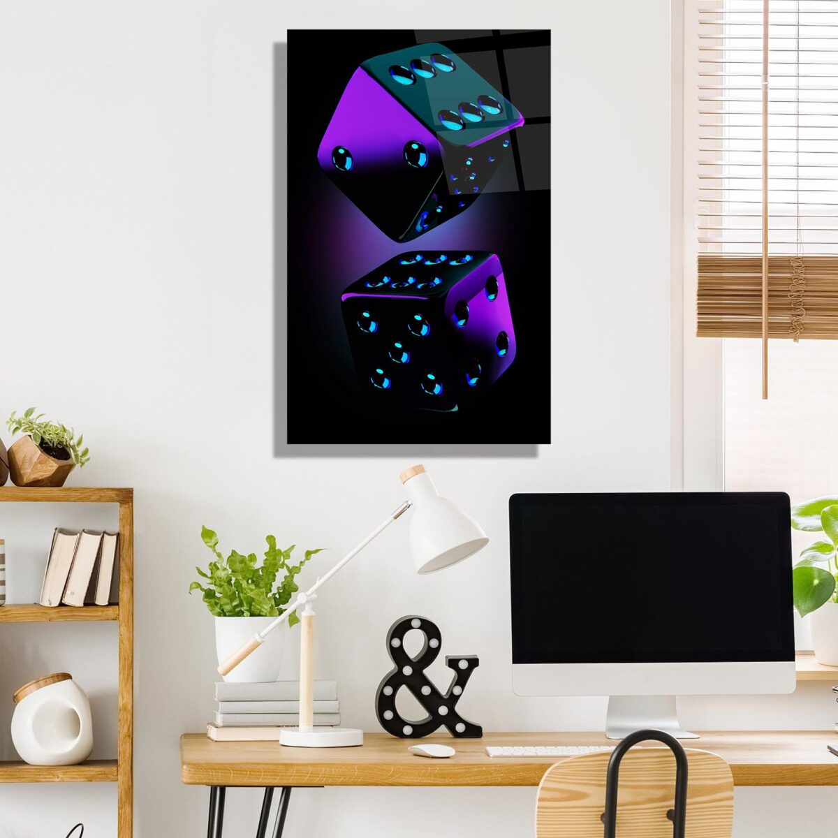 Dice Neon Glass Wall Art
