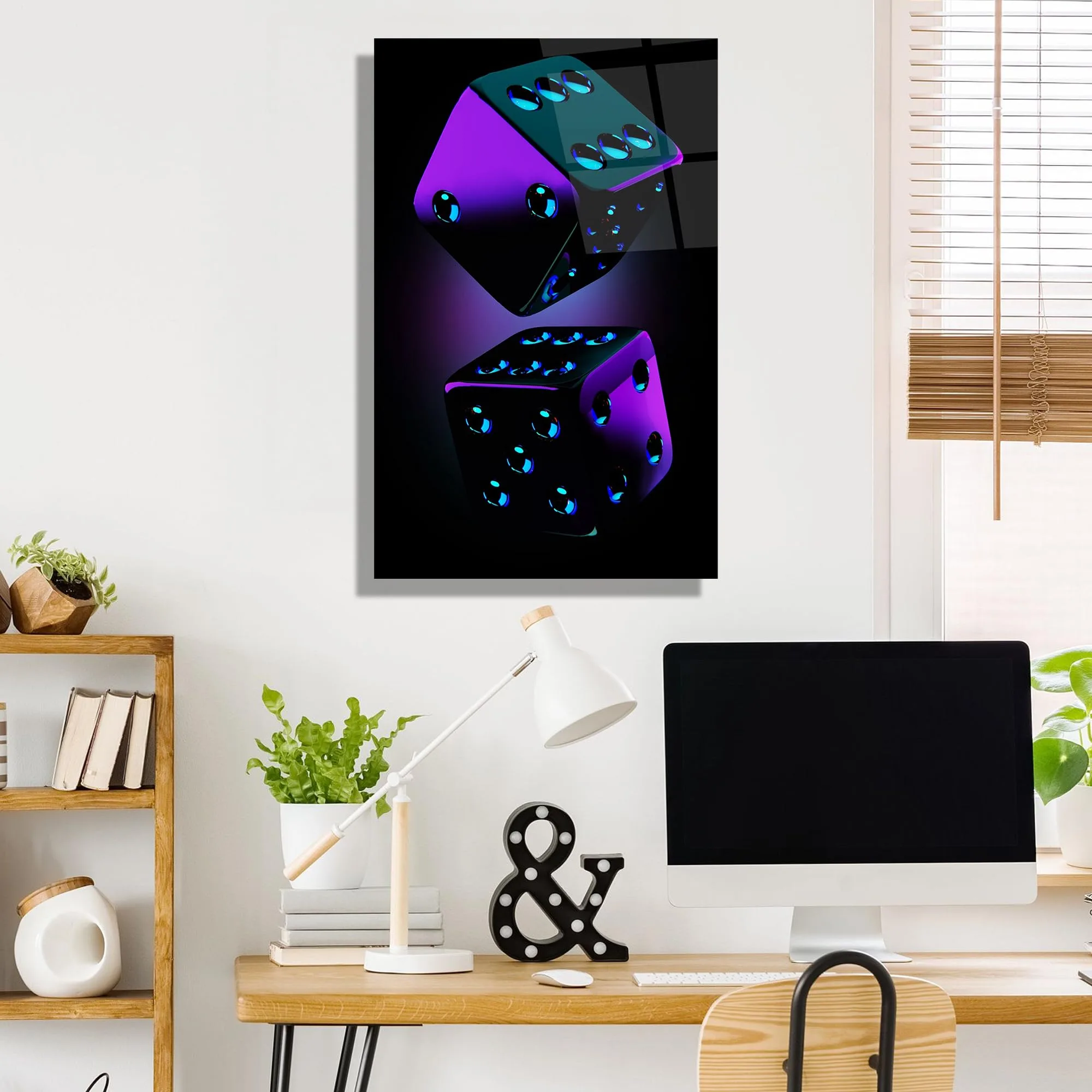 Dice Neon Glass Wall Art