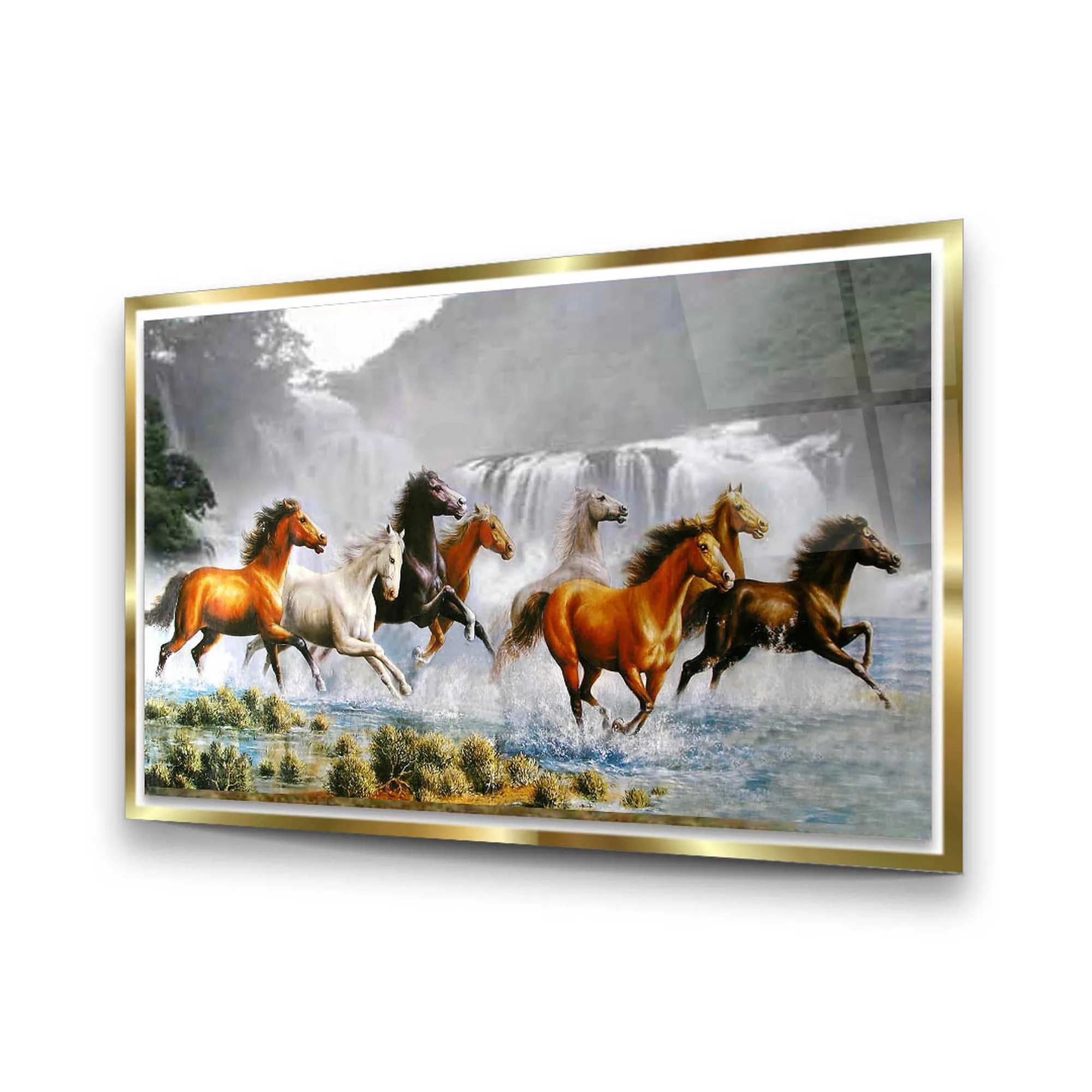 Acrylic Paint Water Horses Glass Wall Art