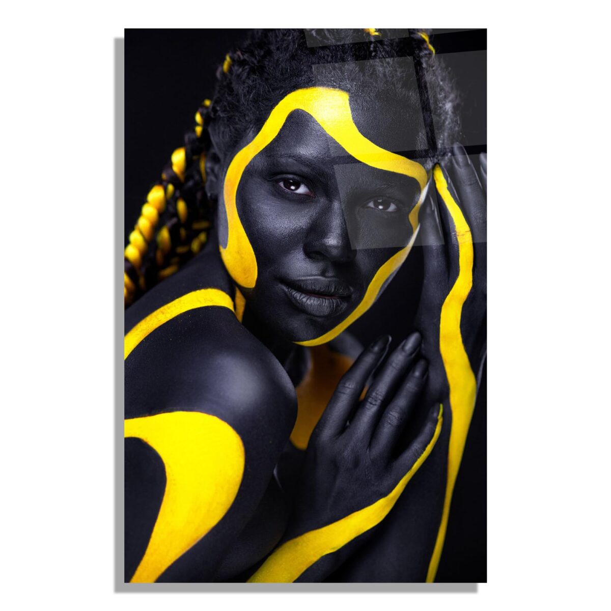 Black Yellow Woman Glass Wall Art