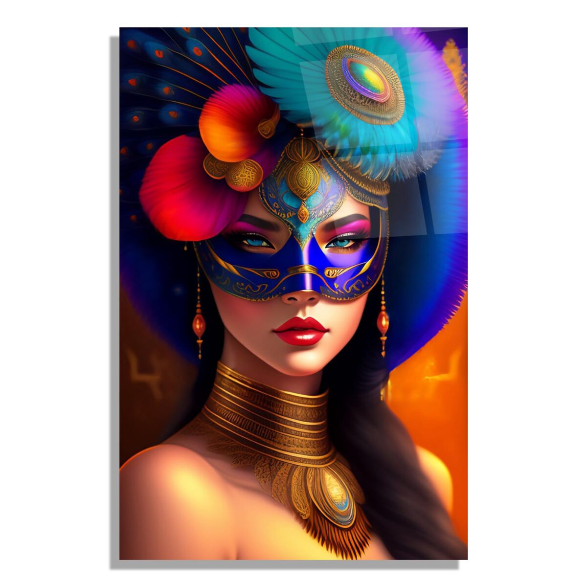 Masked Woman Glass Wall Art