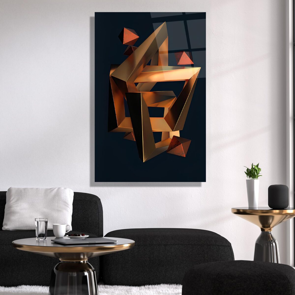 Abstract Geometric Metal Sculpture Design Glass Wall Art
