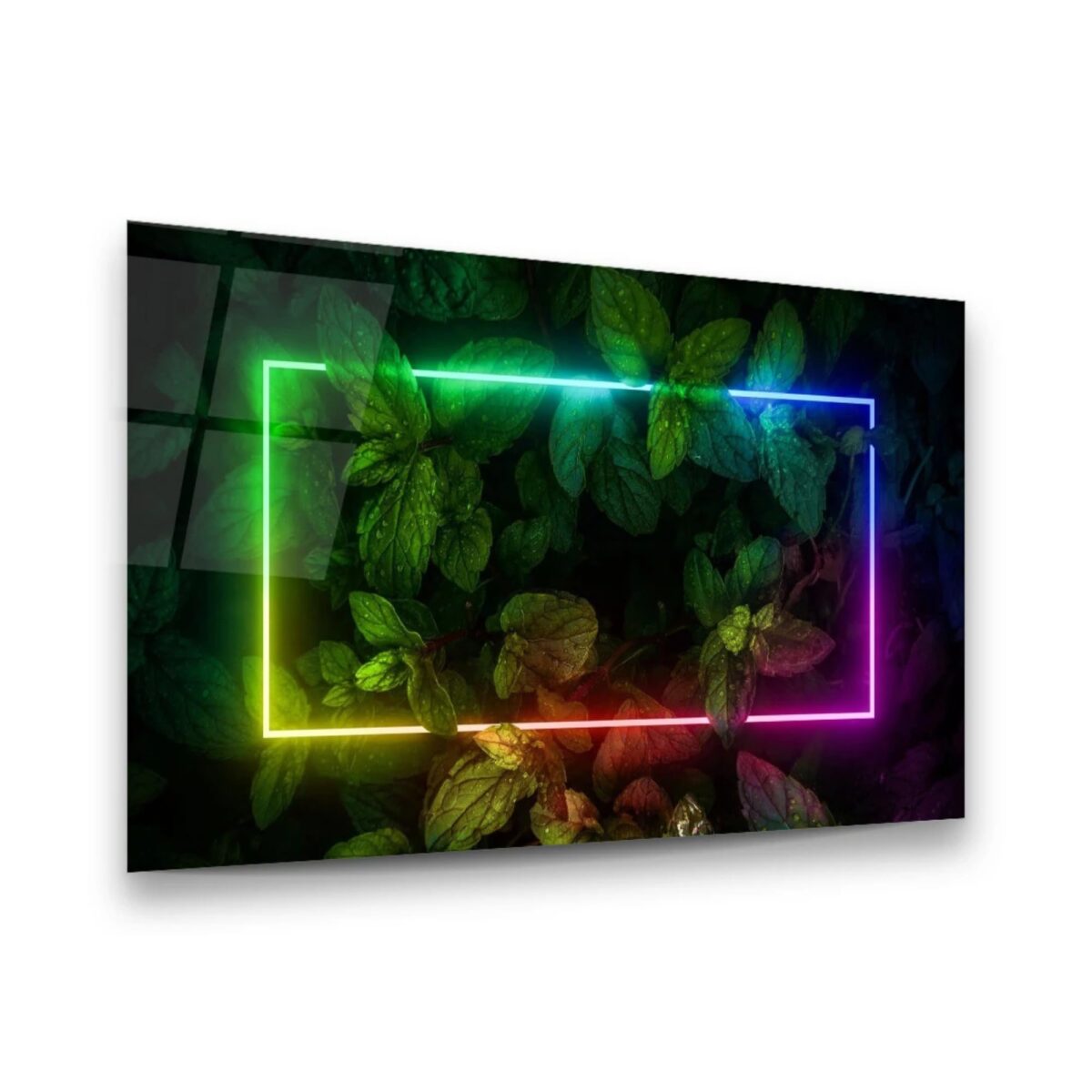 Green Leaves Glass Wall Art