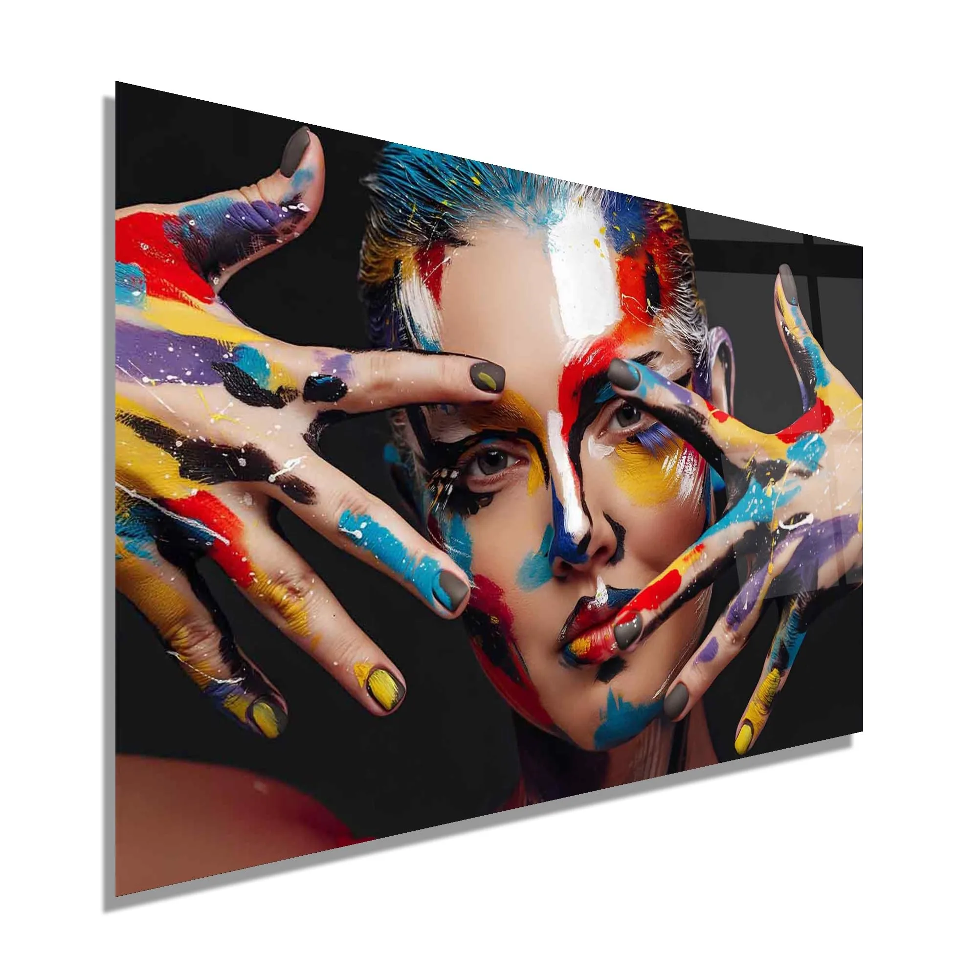 Colorful Painted Woman Glass Wall Art