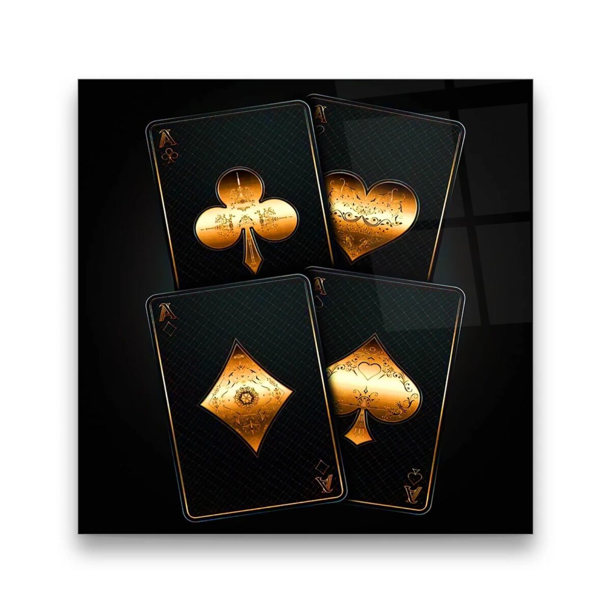 Golden Playing Cards Glass Wall Art
