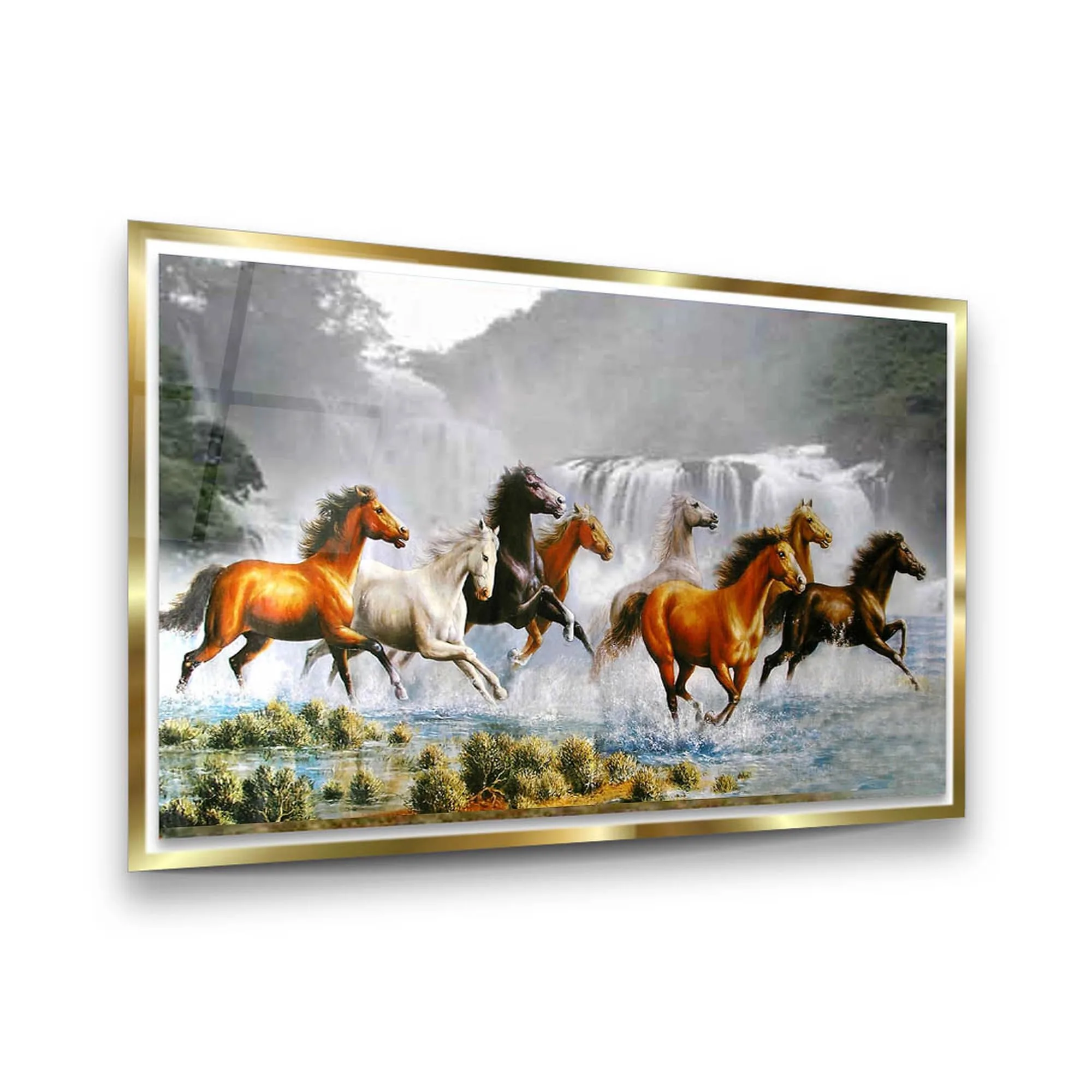 Acrylic Paint Water Horses Glass Wall Art