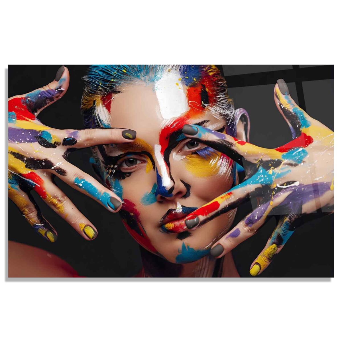Colorful Painted Woman Glass Wall Art