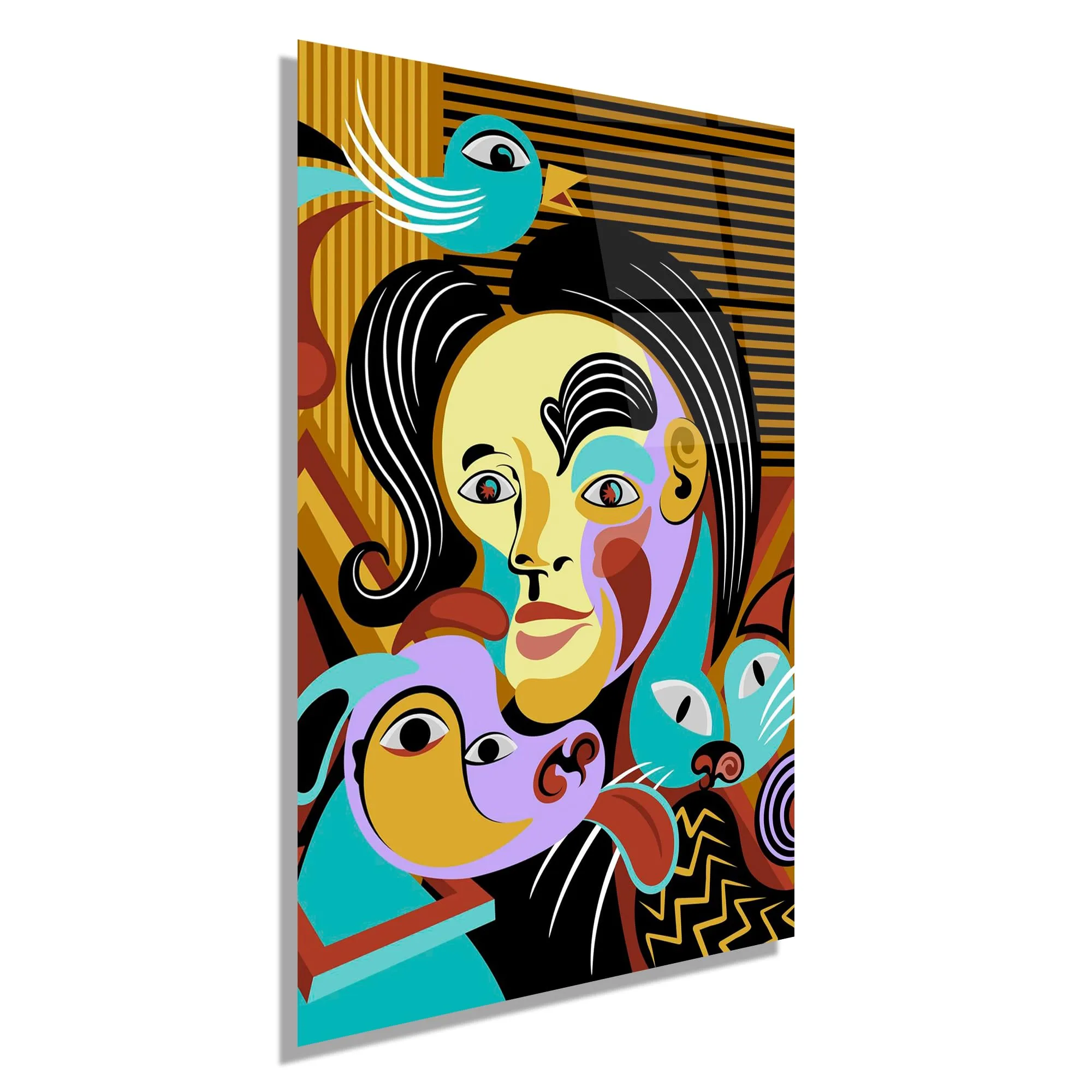 Abstract Face Animal Glass Wall Art