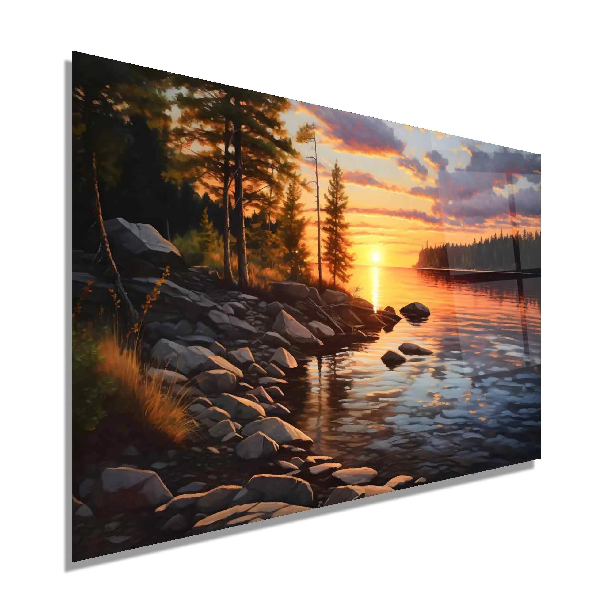 Sunset and River Glass Wall Art