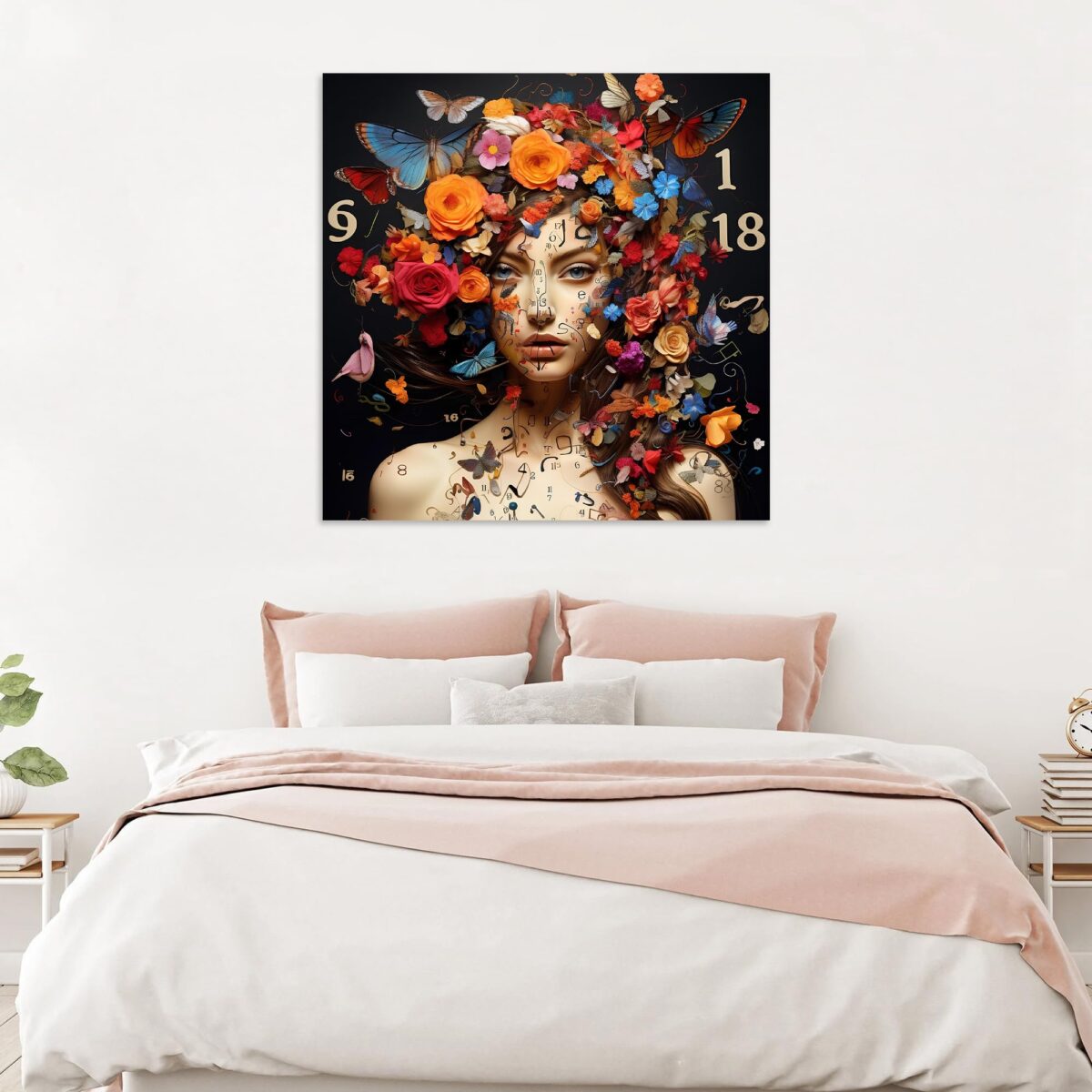 Floral Clockwork Glass Wall Art
