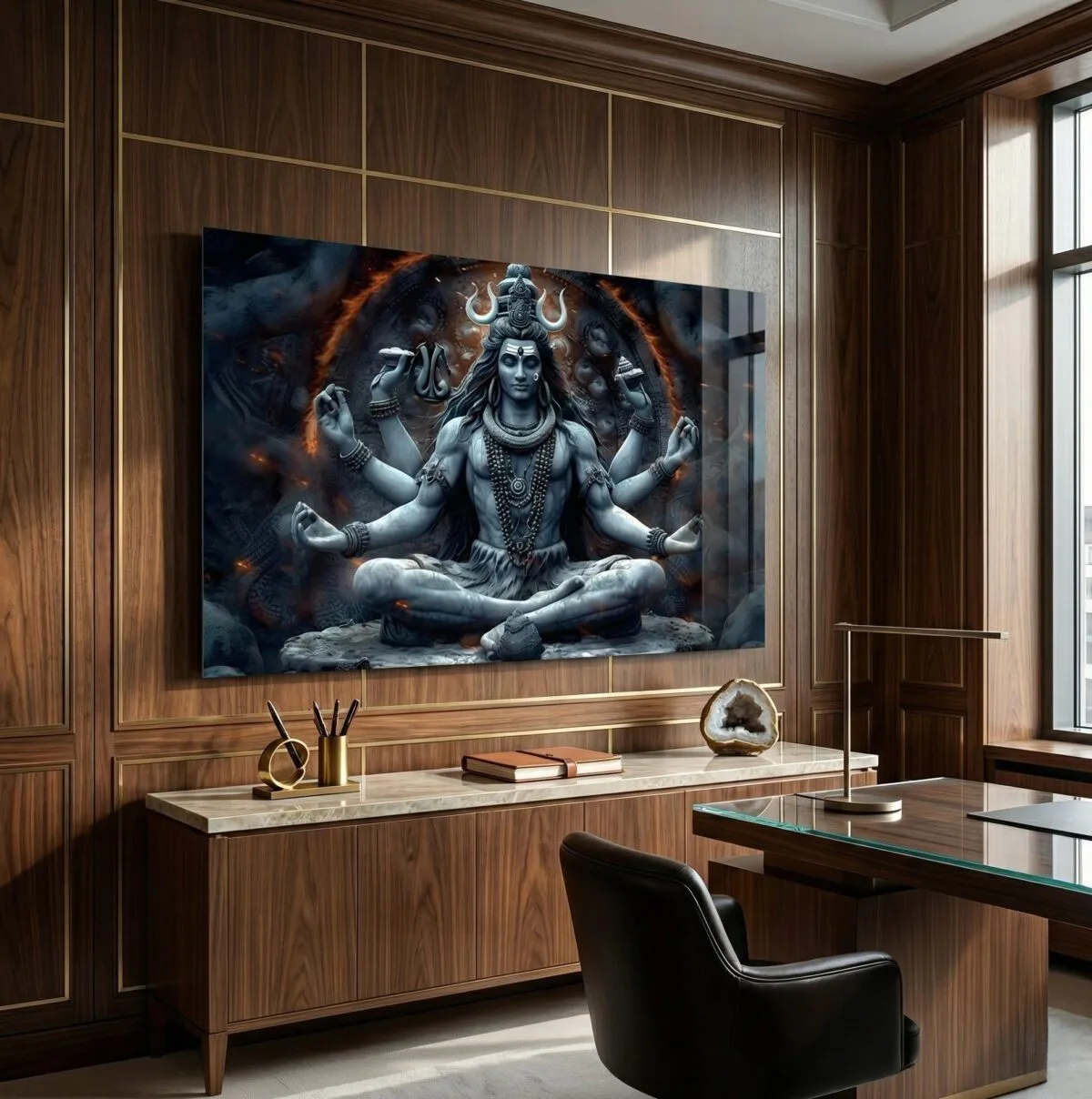 Shiva Meditation Hindu Spiritual Decor Glass Wall Art