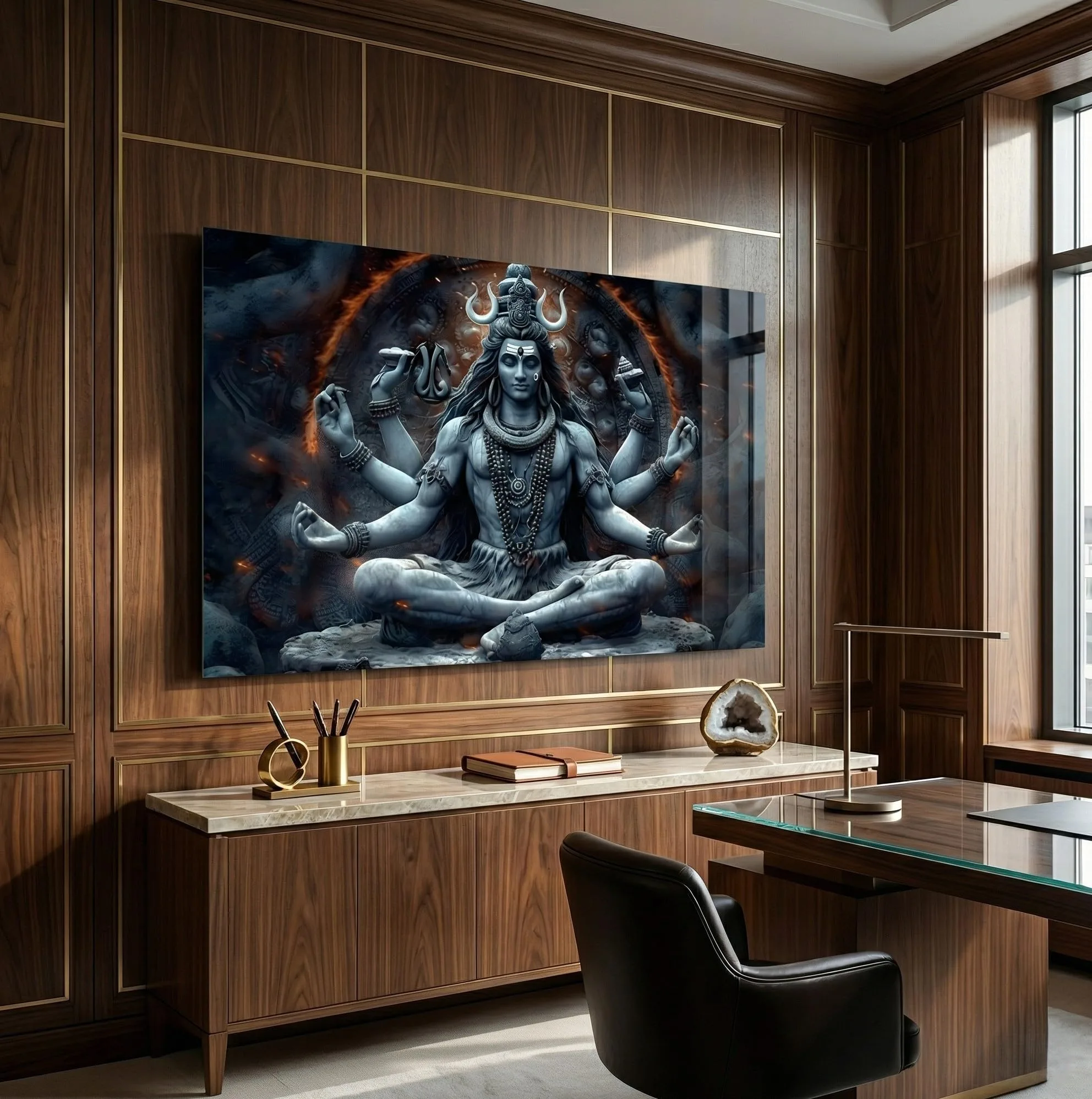 Shiva Meditation Hindu Spiritual Decor Glass Wall Art