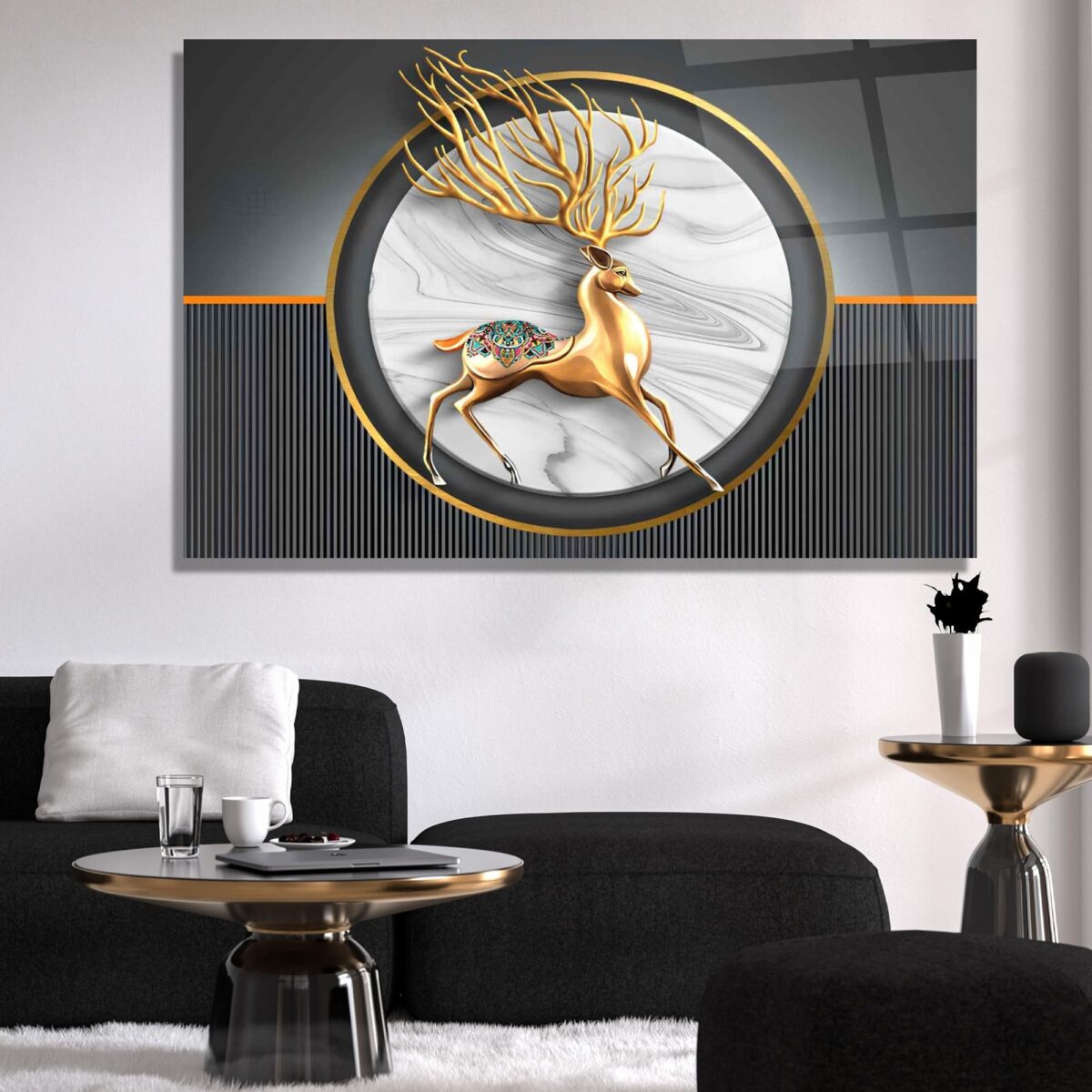 Gold Deer Glass Wall Art