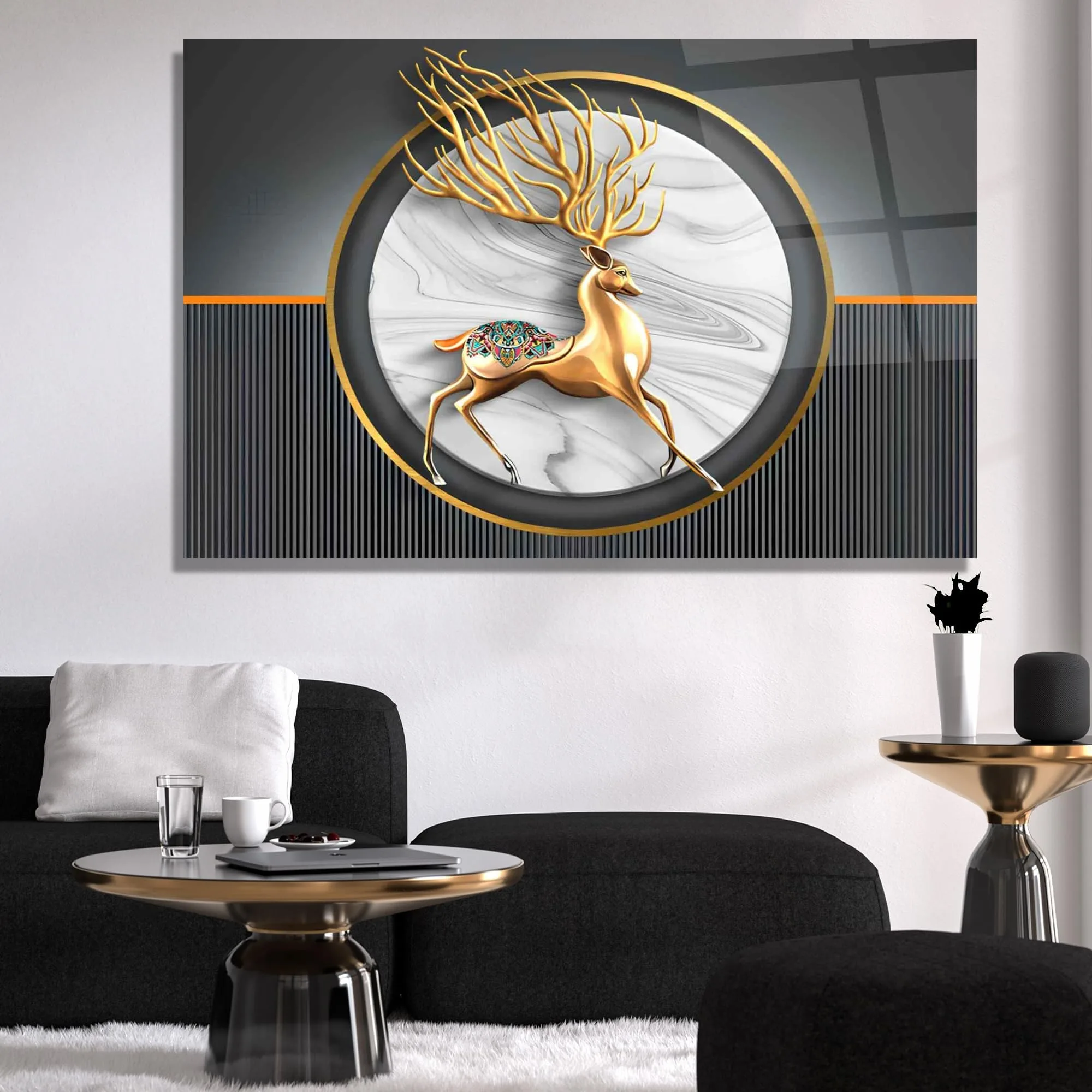 Gold Deer Glass Wall Art