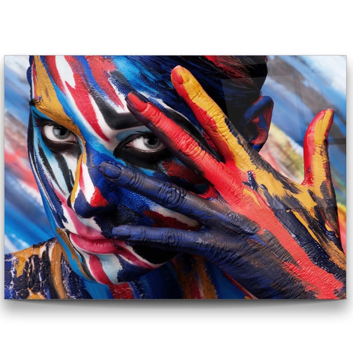 Colorful Face Paint Portrait Glass Wall Art