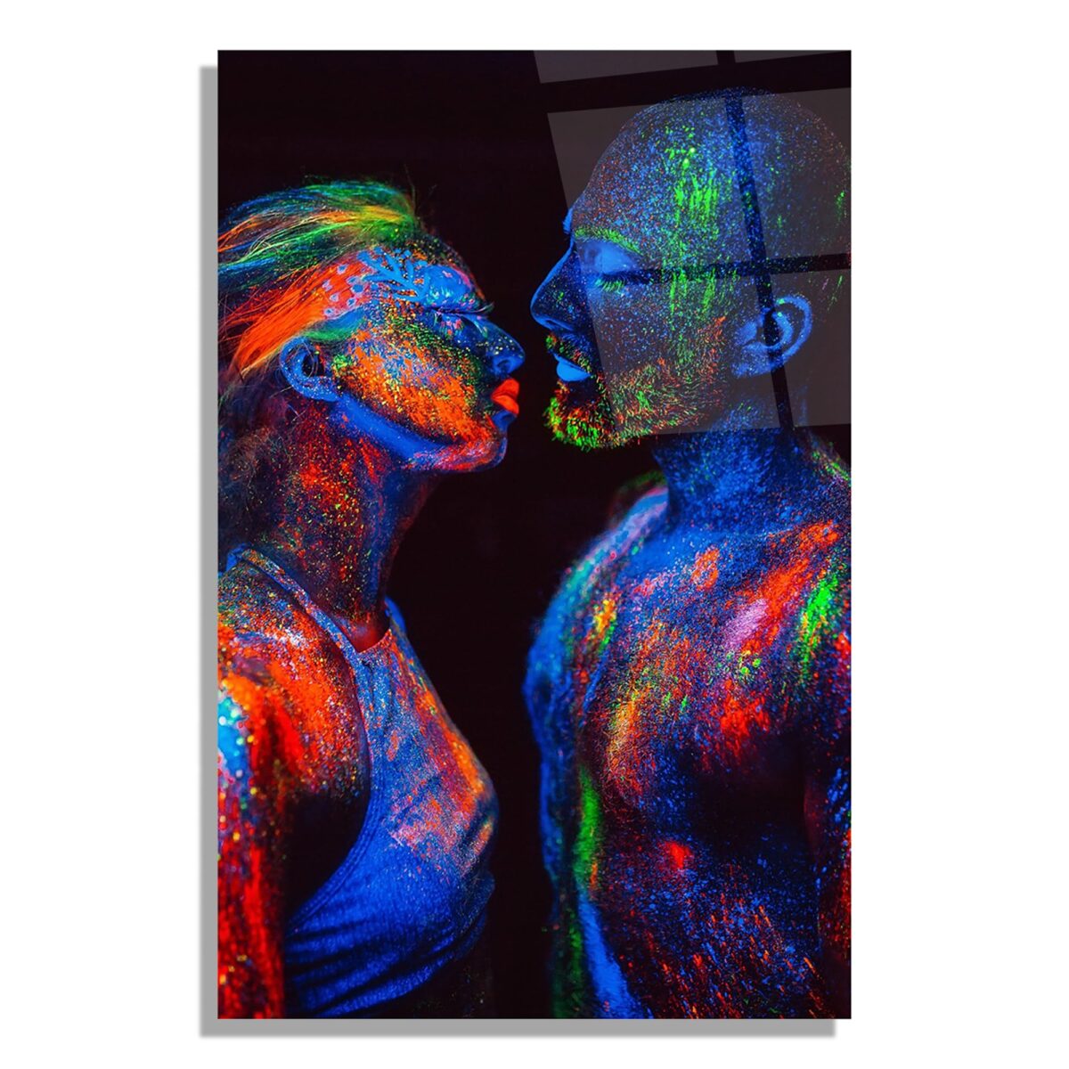 Neon Couple Portrait Glass Wall Art