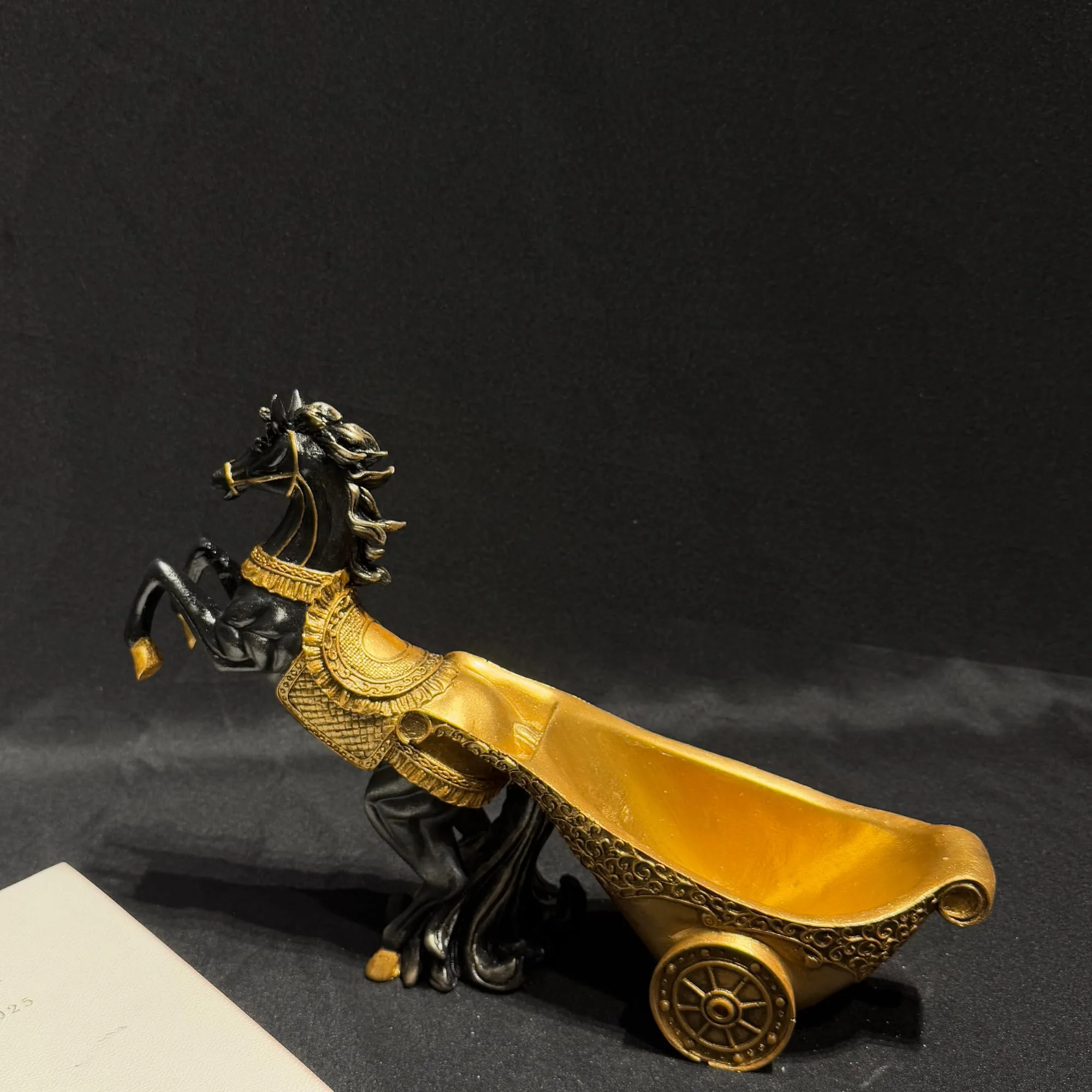 Black Horse Wine Holder with Gold Chariot