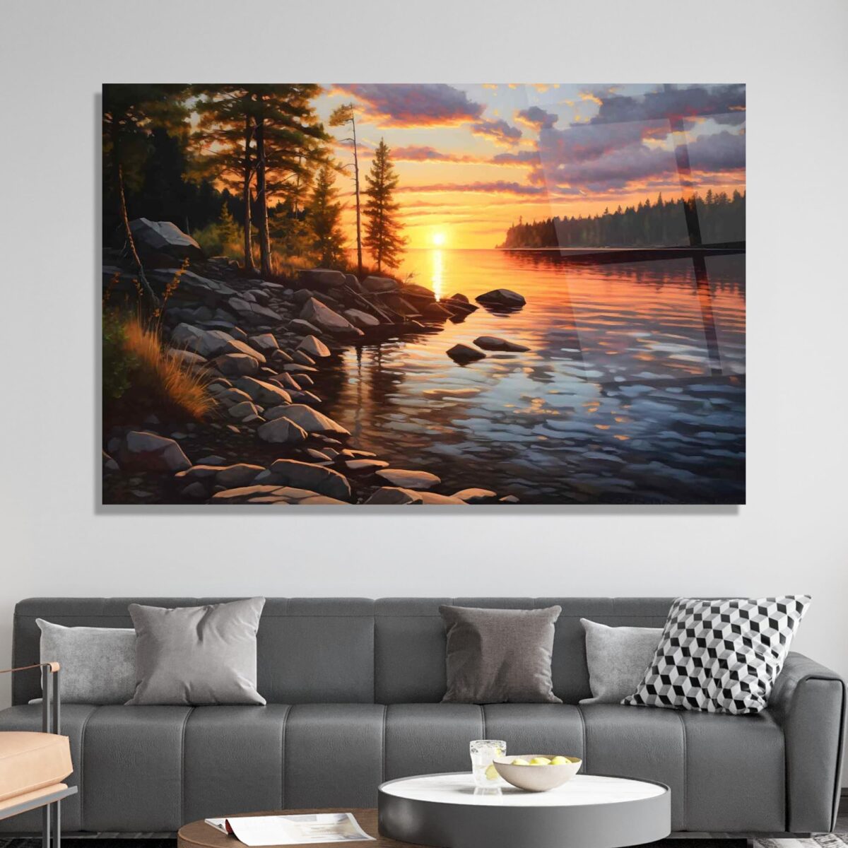 Sunset and River Glass Wall Art
