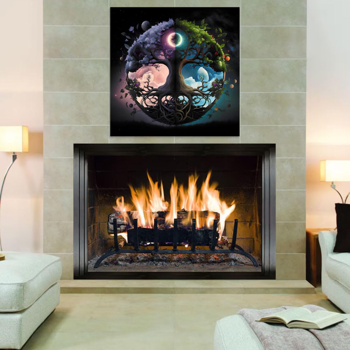Celestial Tree of Duality Glass Wall Art