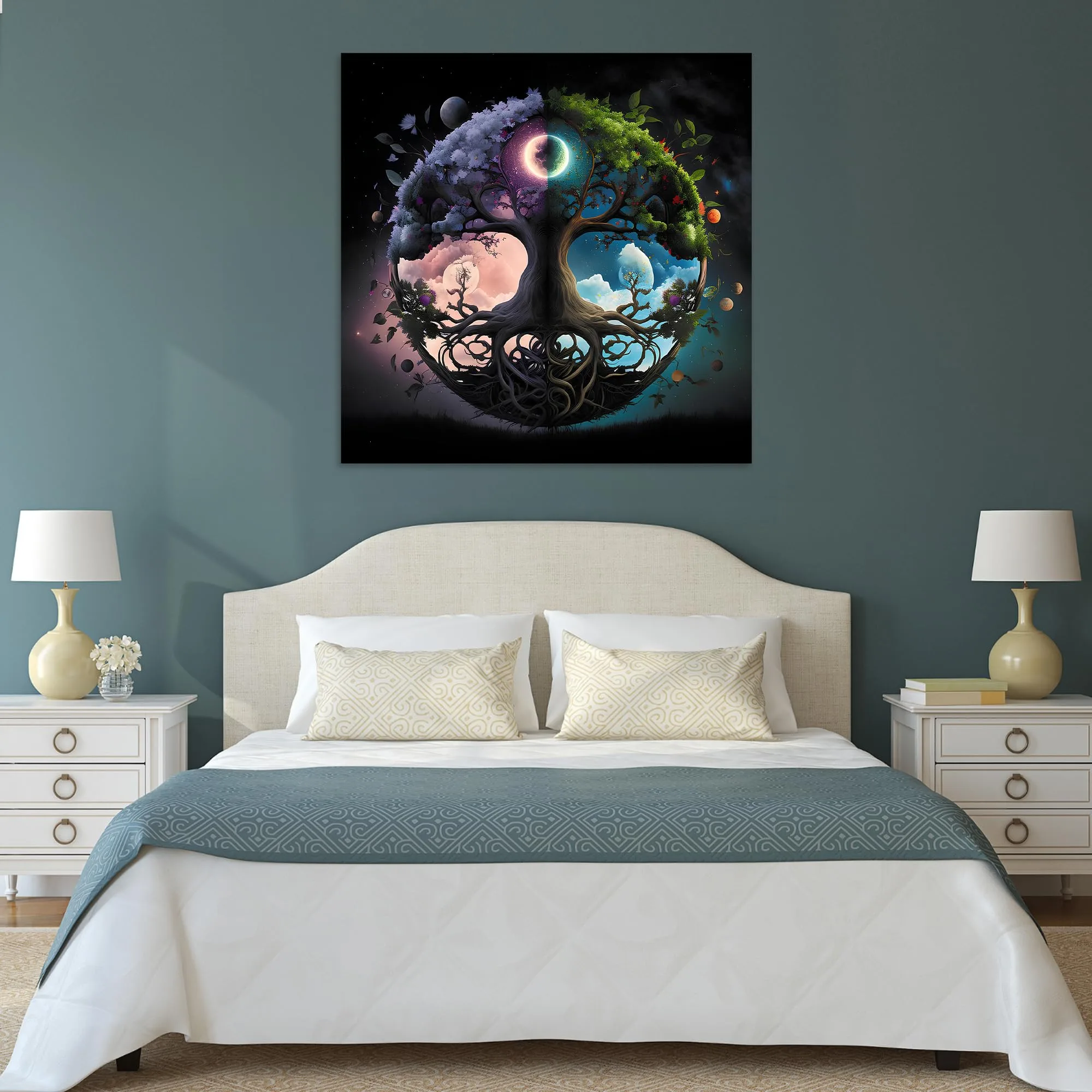 Celestial Tree of Duality Glass Wall Art