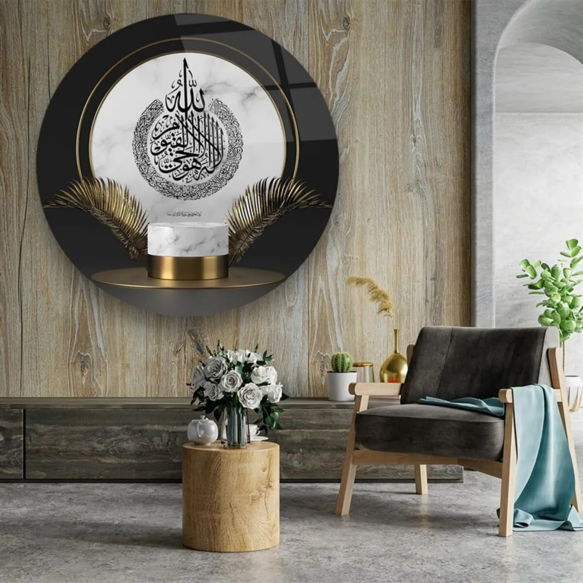 Ayetel Kursi Marble Design Glass Wall Art