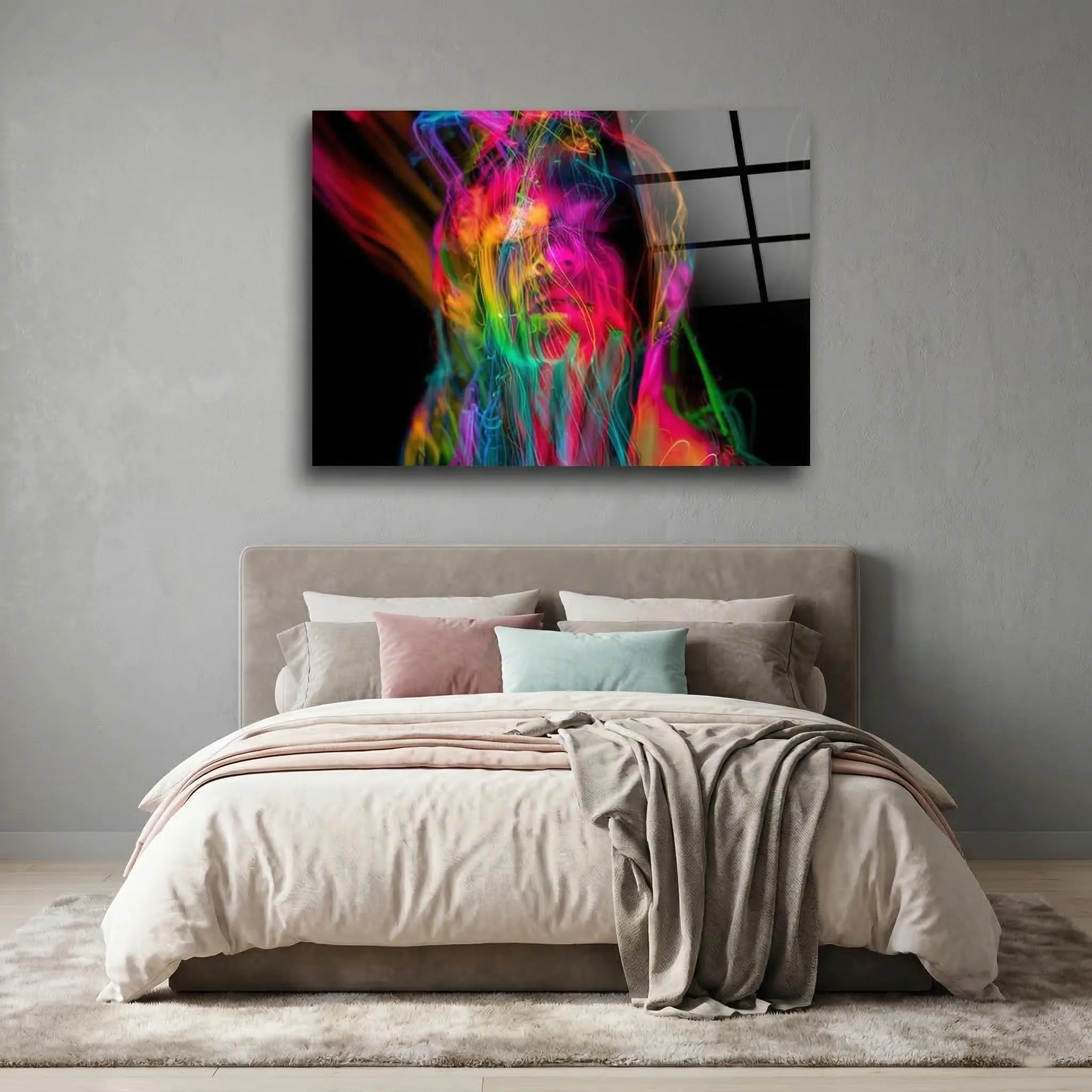 Neon Abstract Portrait Glass Wall Art