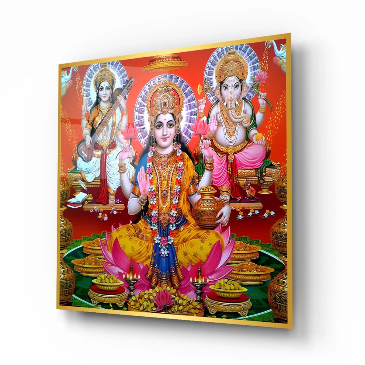 Laxmi Saraswati Ganesha Glass Wall Art