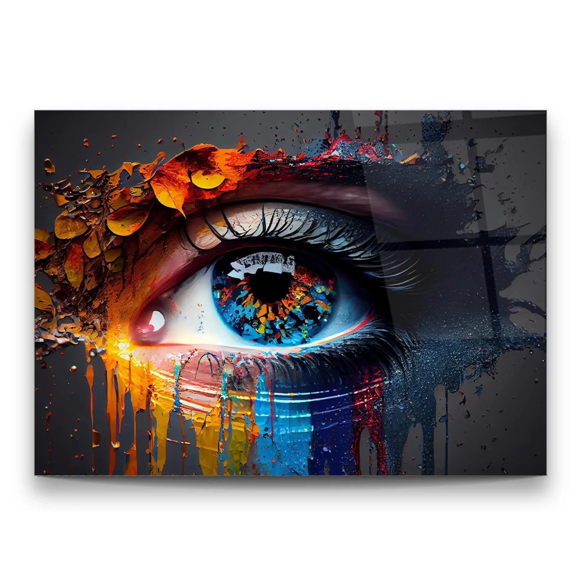 Abstract Eye Color Splash Glass Wall Art